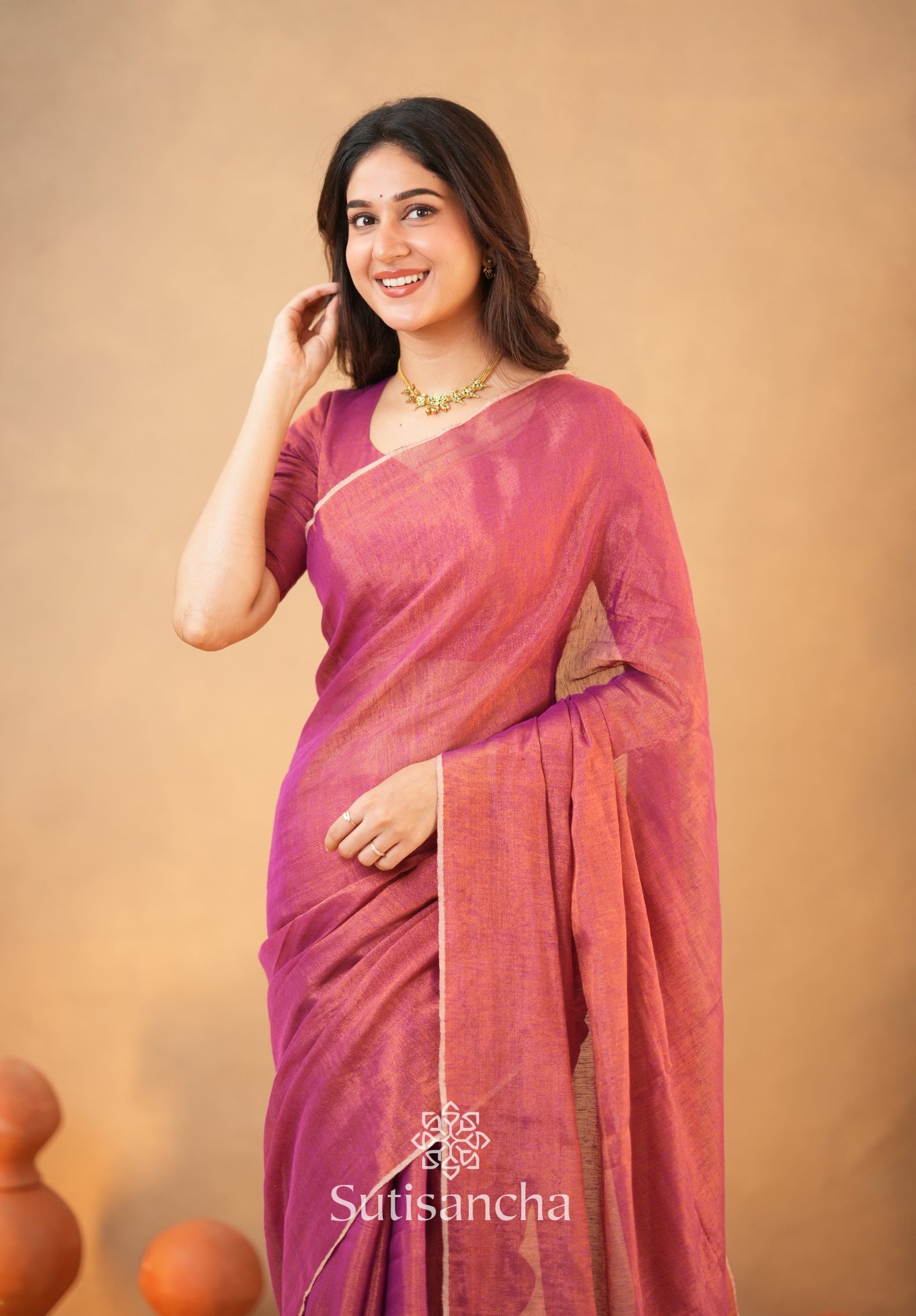 Tissue Charm Light and Lustrous Linen Saree