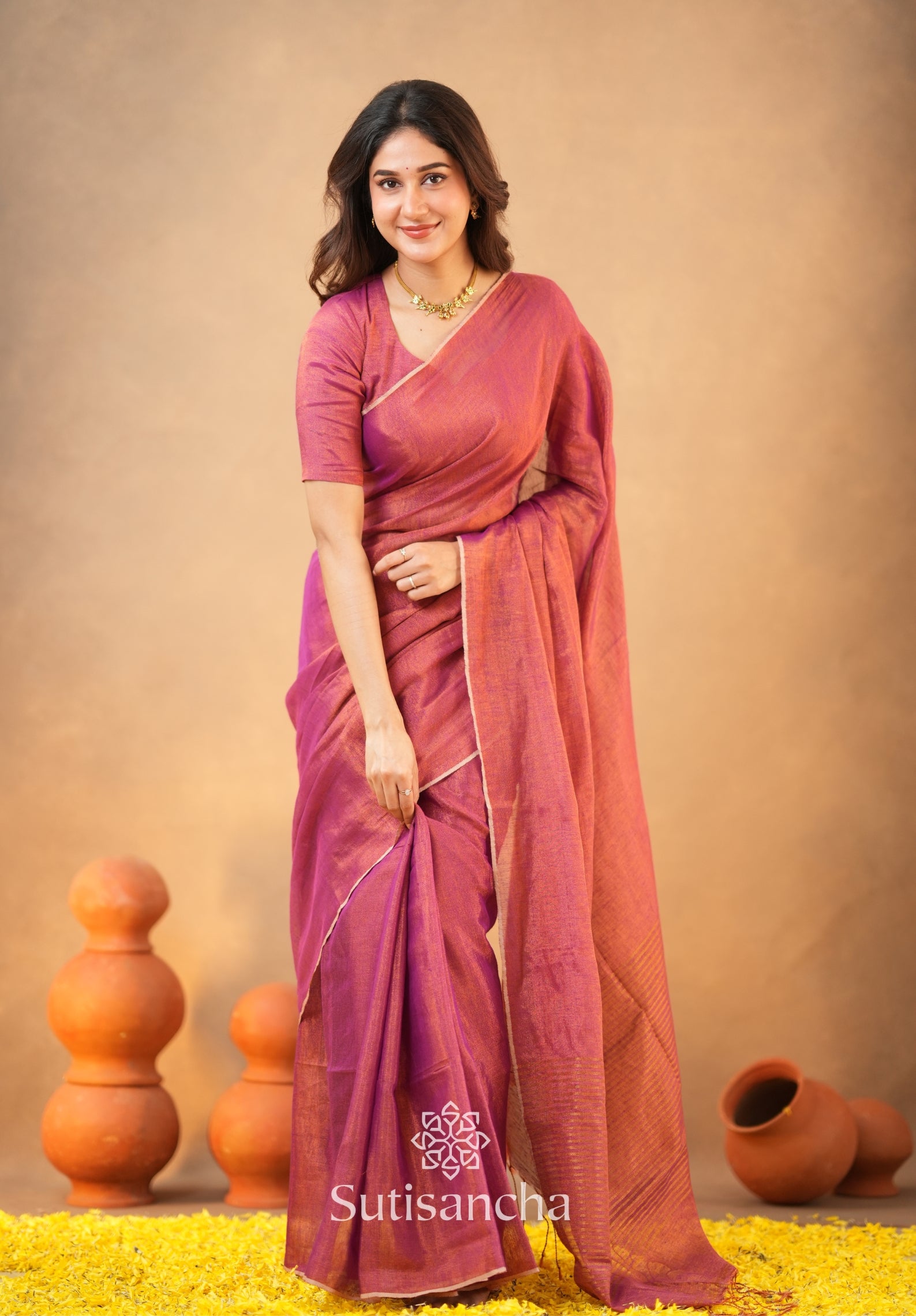 Tissue Charm Light and Lustrous Linen Saree