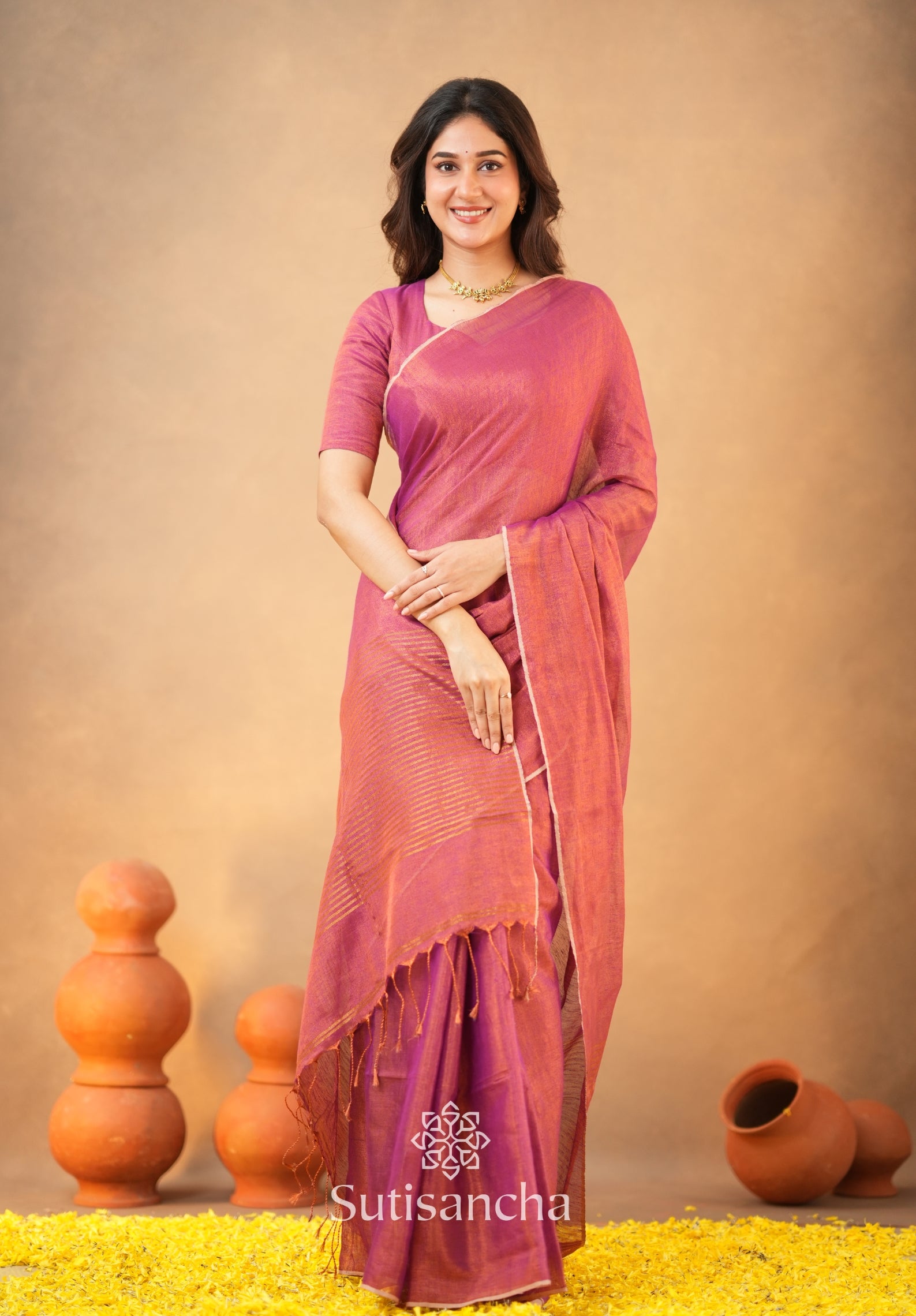 Tissue Charm Light and Lustrous Linen Saree