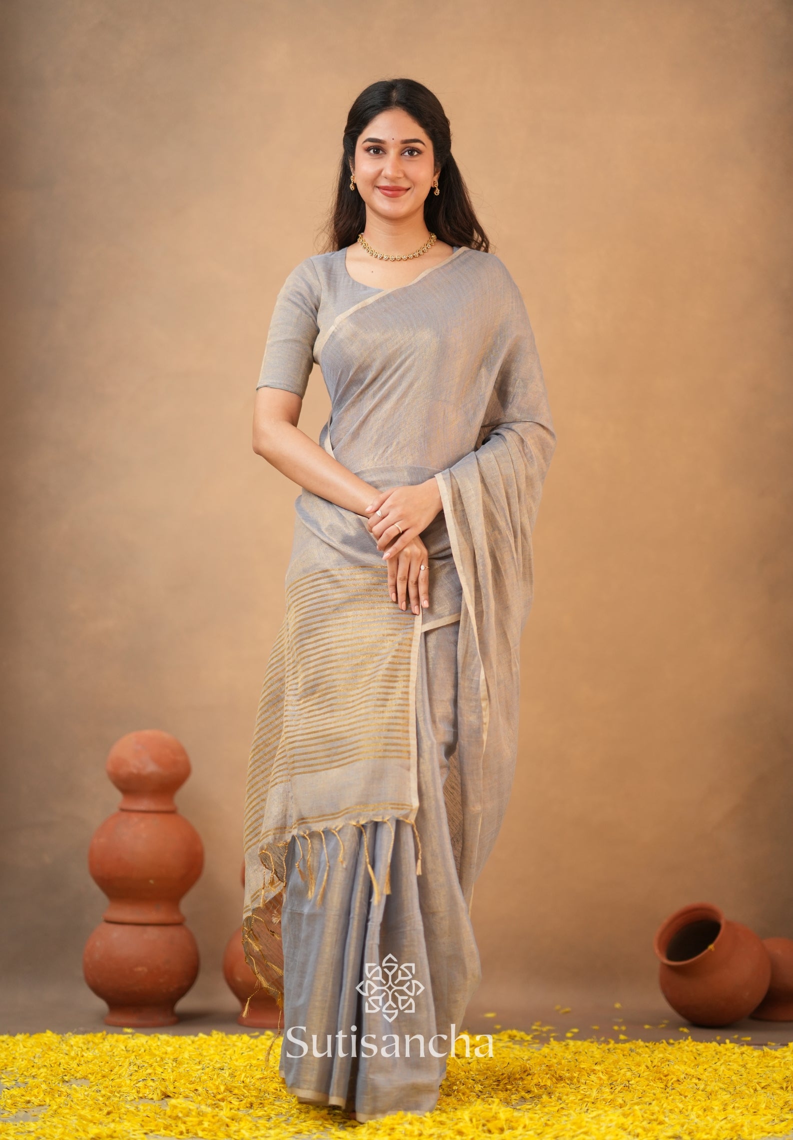 Tissue Charm Light and Lustrous Linen Saree