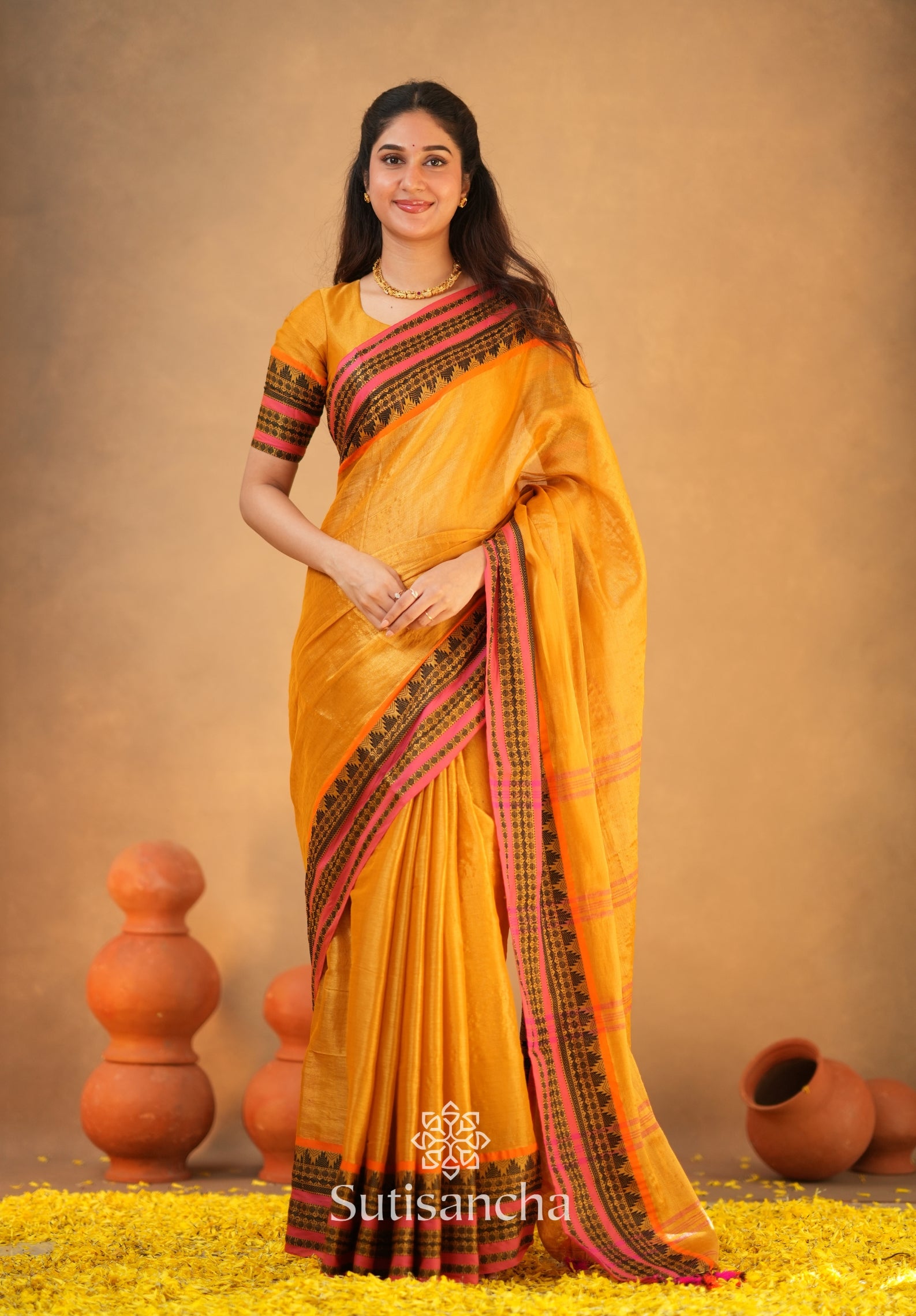 South Charm Tissue Cotton Saree with Traditional Border