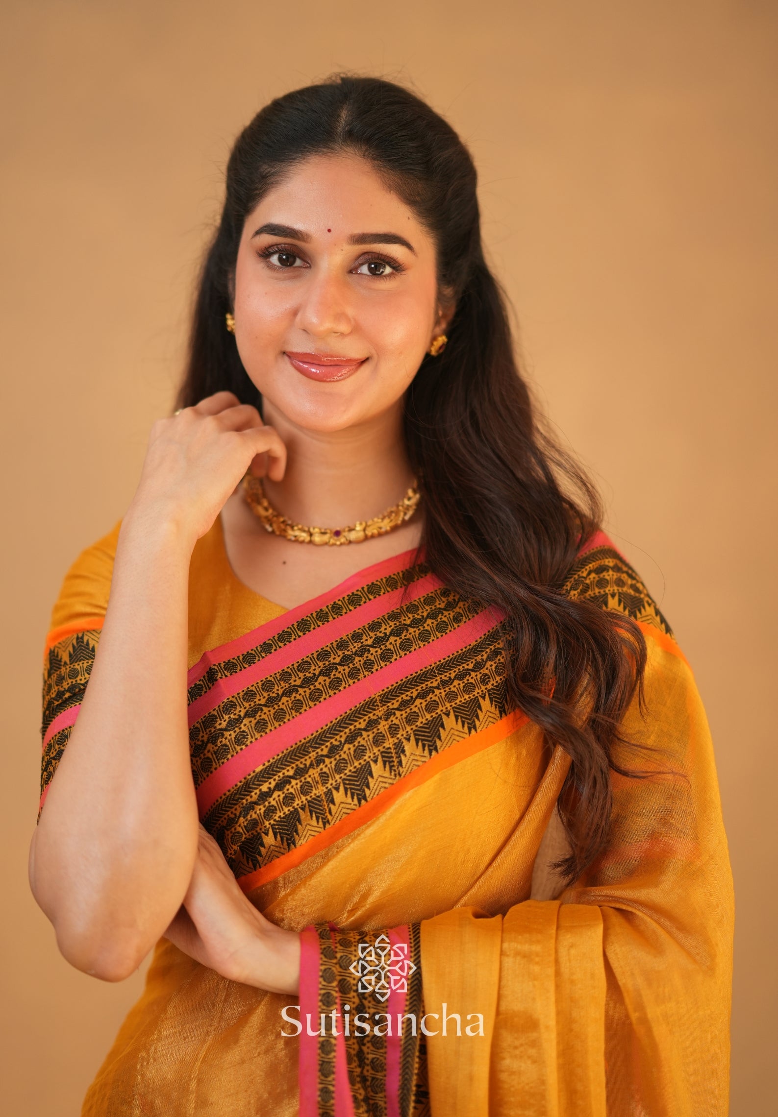 South Charm Tissue Cotton Saree with Traditional Border