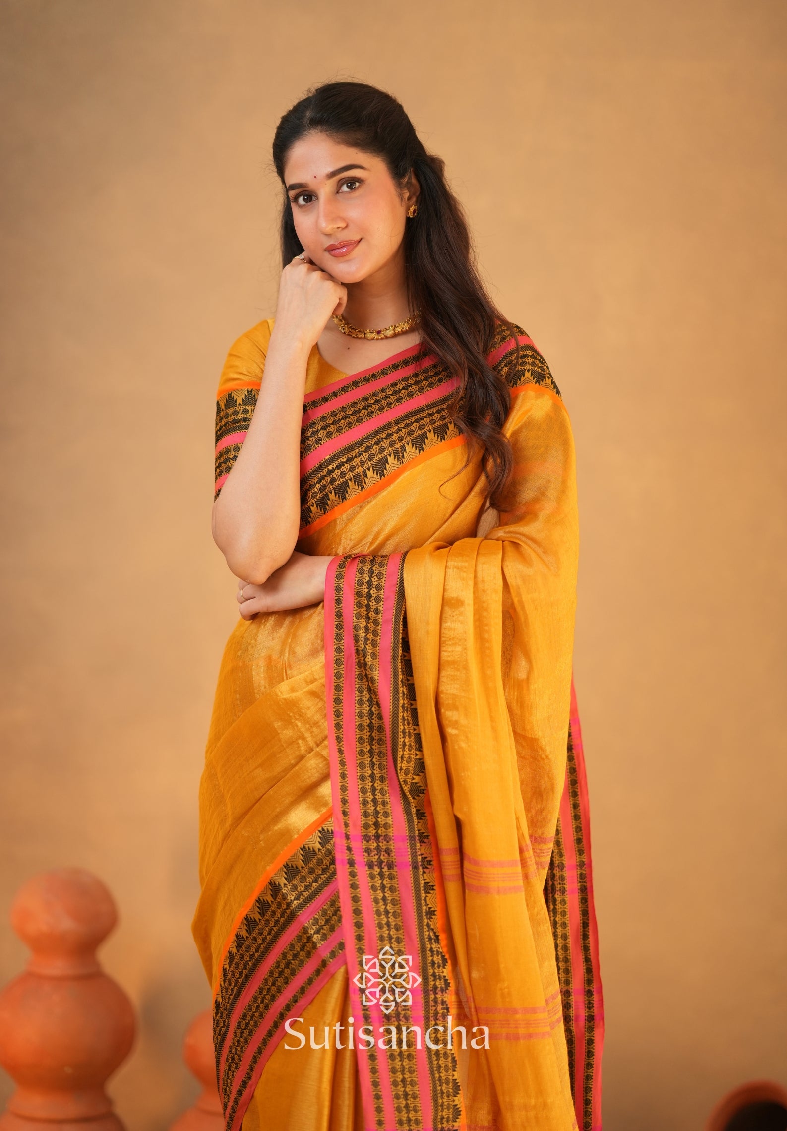 South Charm Tissue Cotton Saree with Traditional Border
