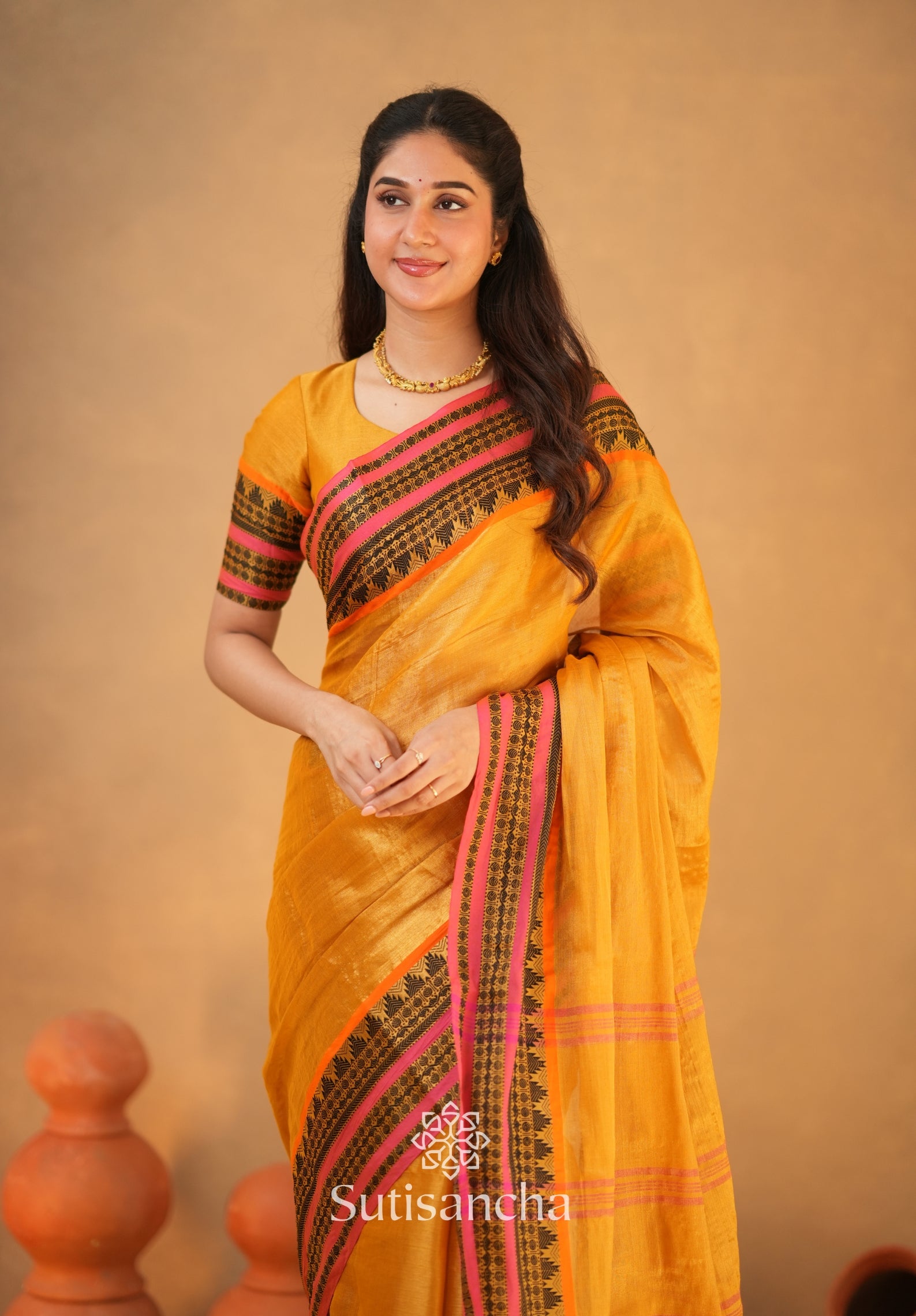 South Charm Tissue Cotton Saree with Traditional Border