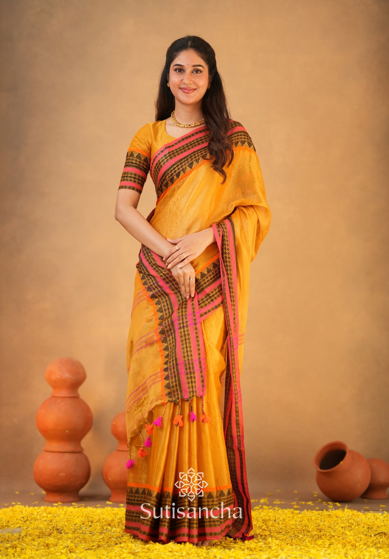 South Charm Tissue Cotton Saree with Traditional Border