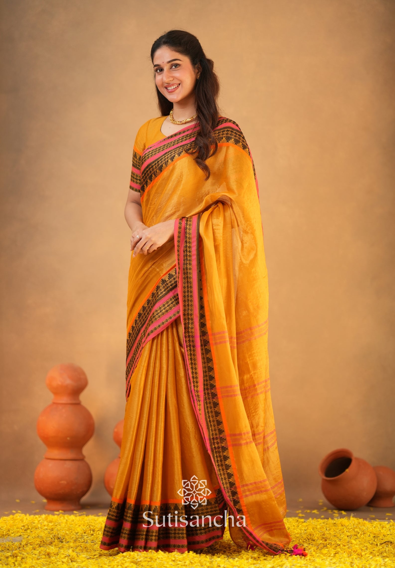 South Charm Tissue Cotton Saree with Traditional Border