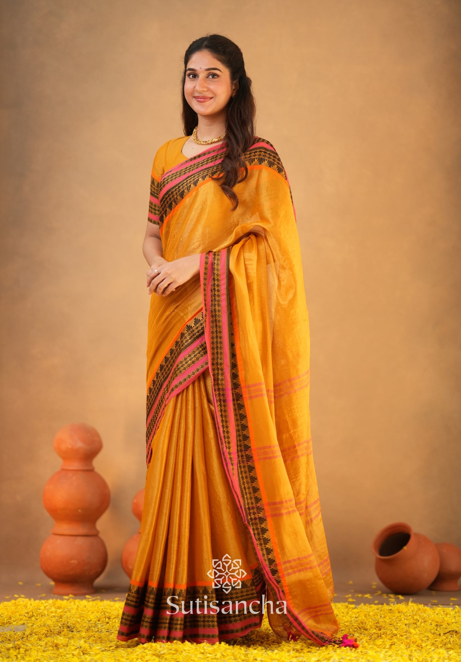 South Charm Tissue Cotton Saree with Traditional Border