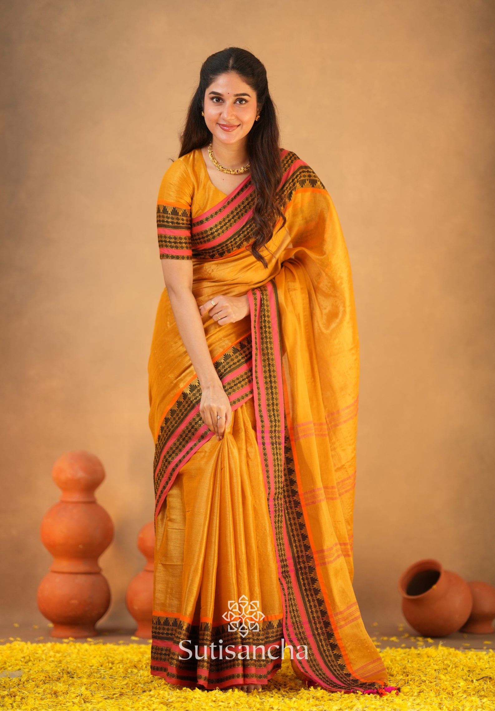 South Charm Tissue Cotton Saree with Traditional Border