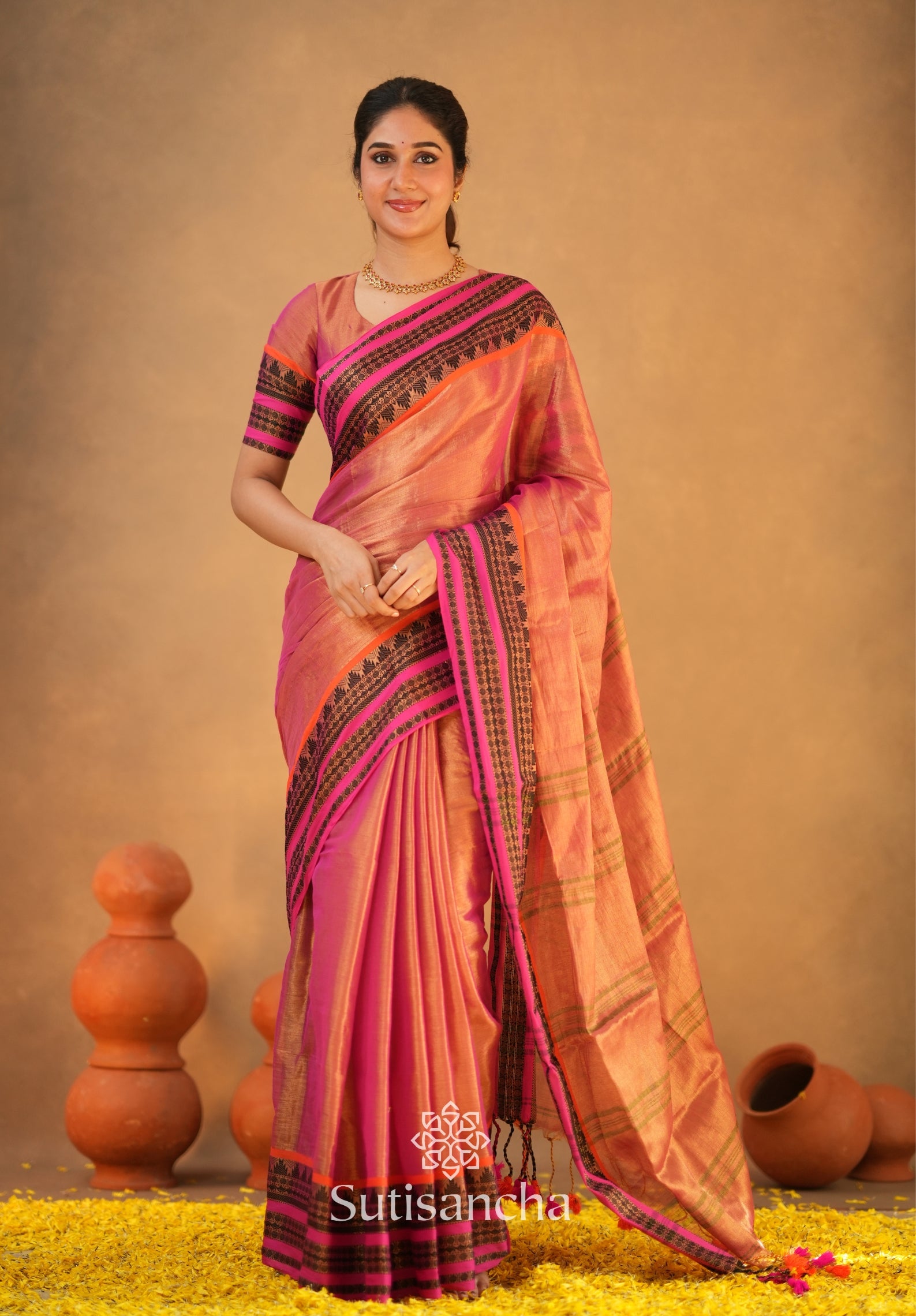 South Charm Tissue Cotton Saree with Traditional Border
