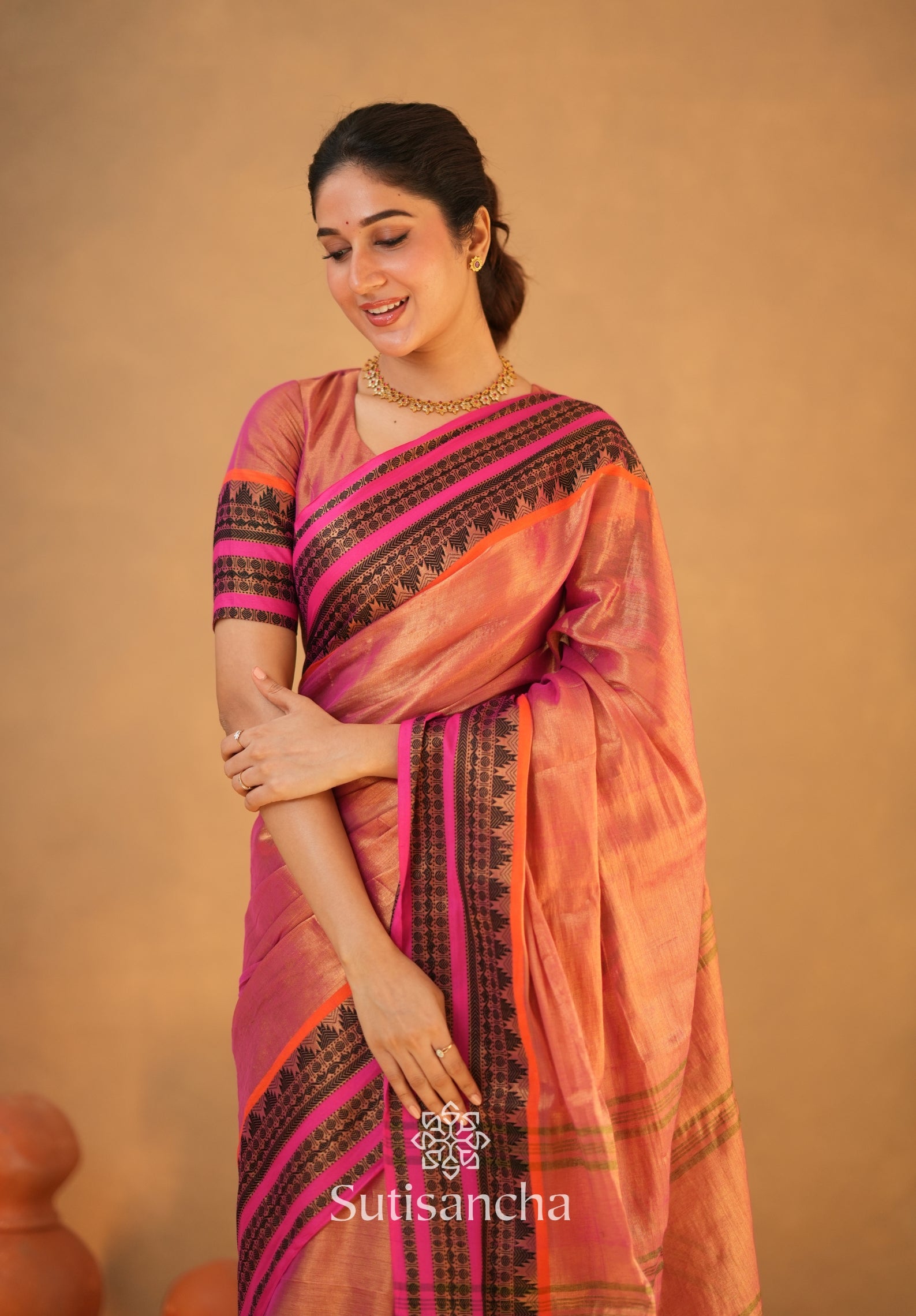 South Charm Tissue Cotton Saree with Traditional Border