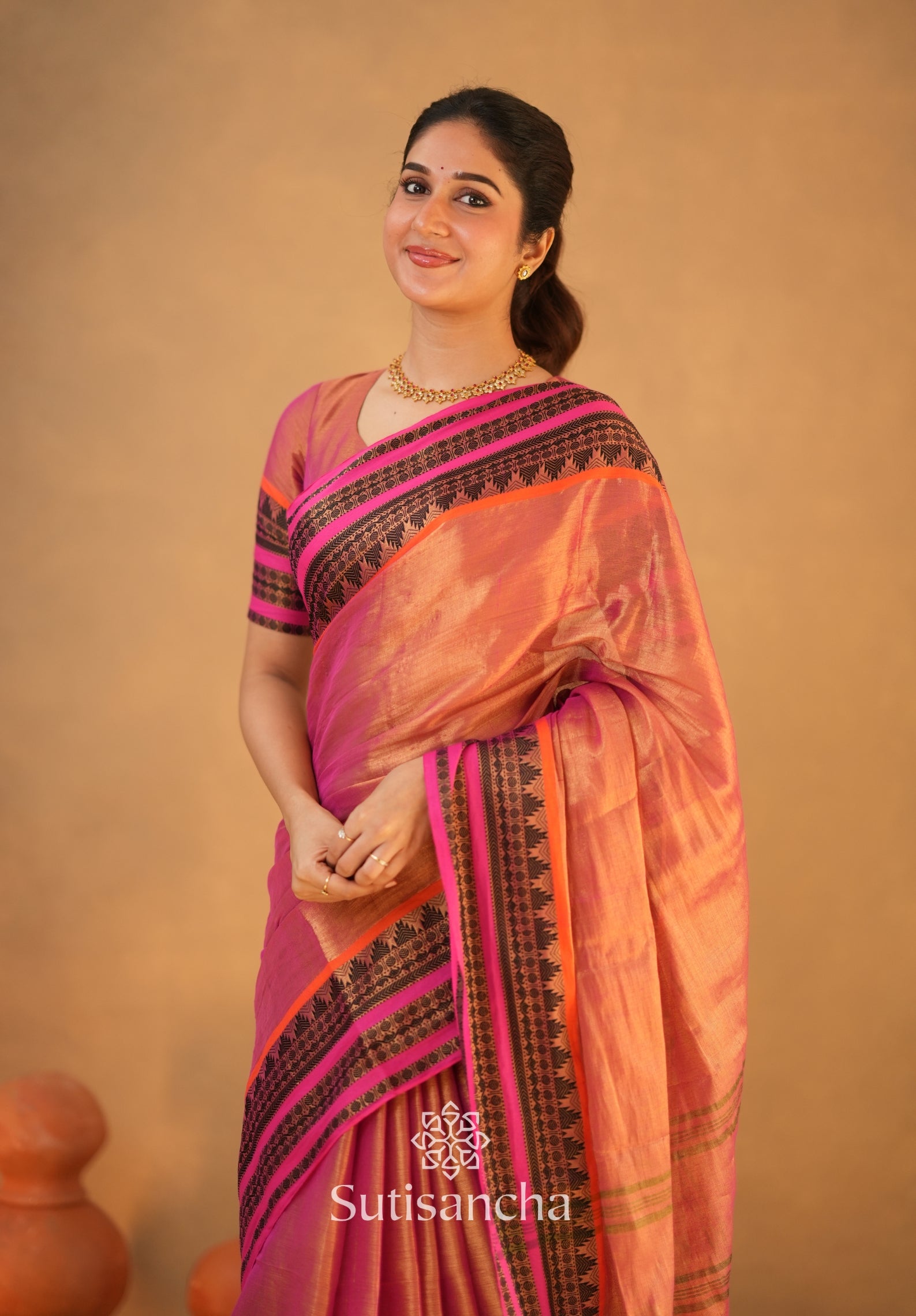 South Charm Tissue Cotton Saree with Traditional Border