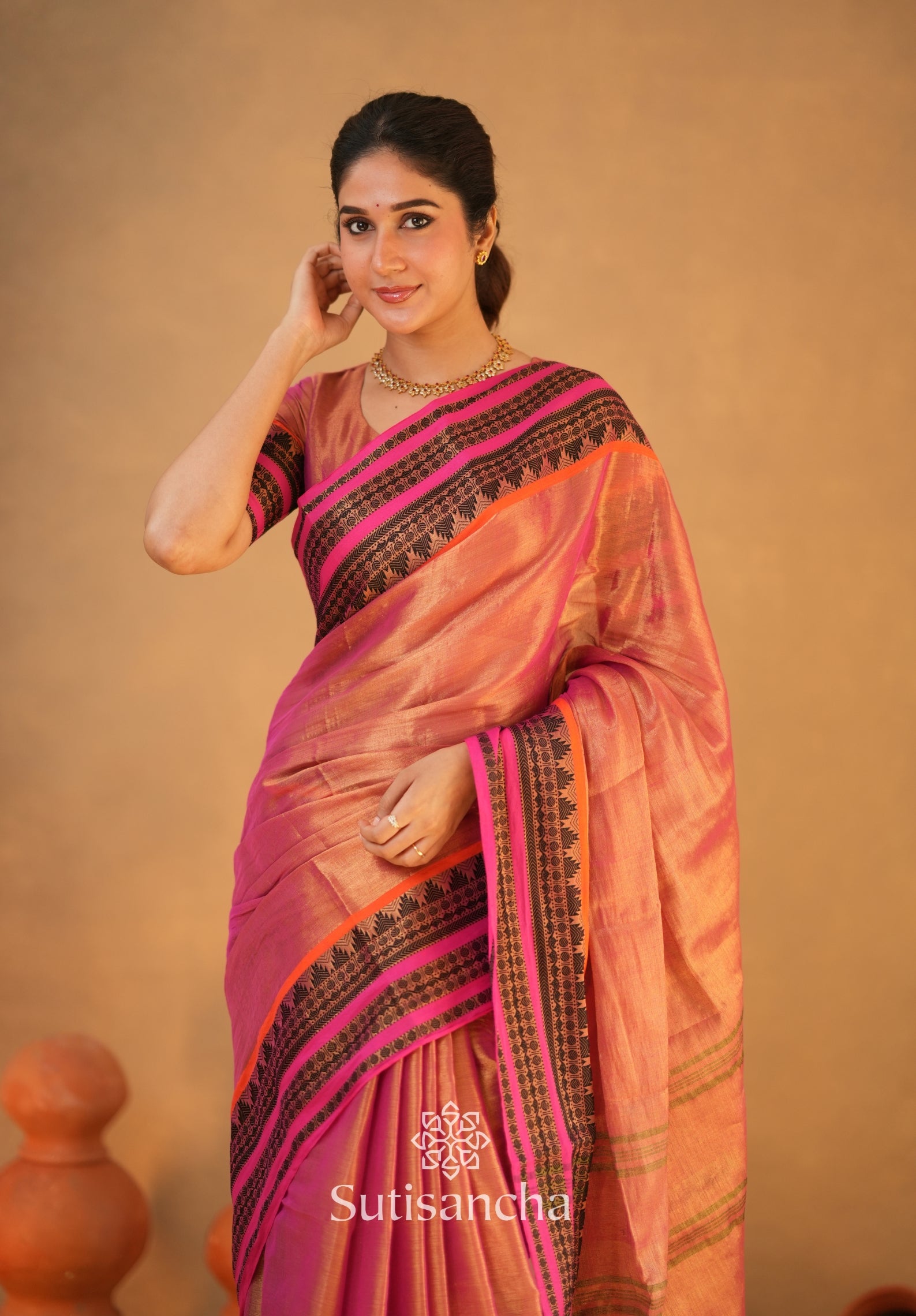South Charm Tissue Cotton Saree with Traditional Border