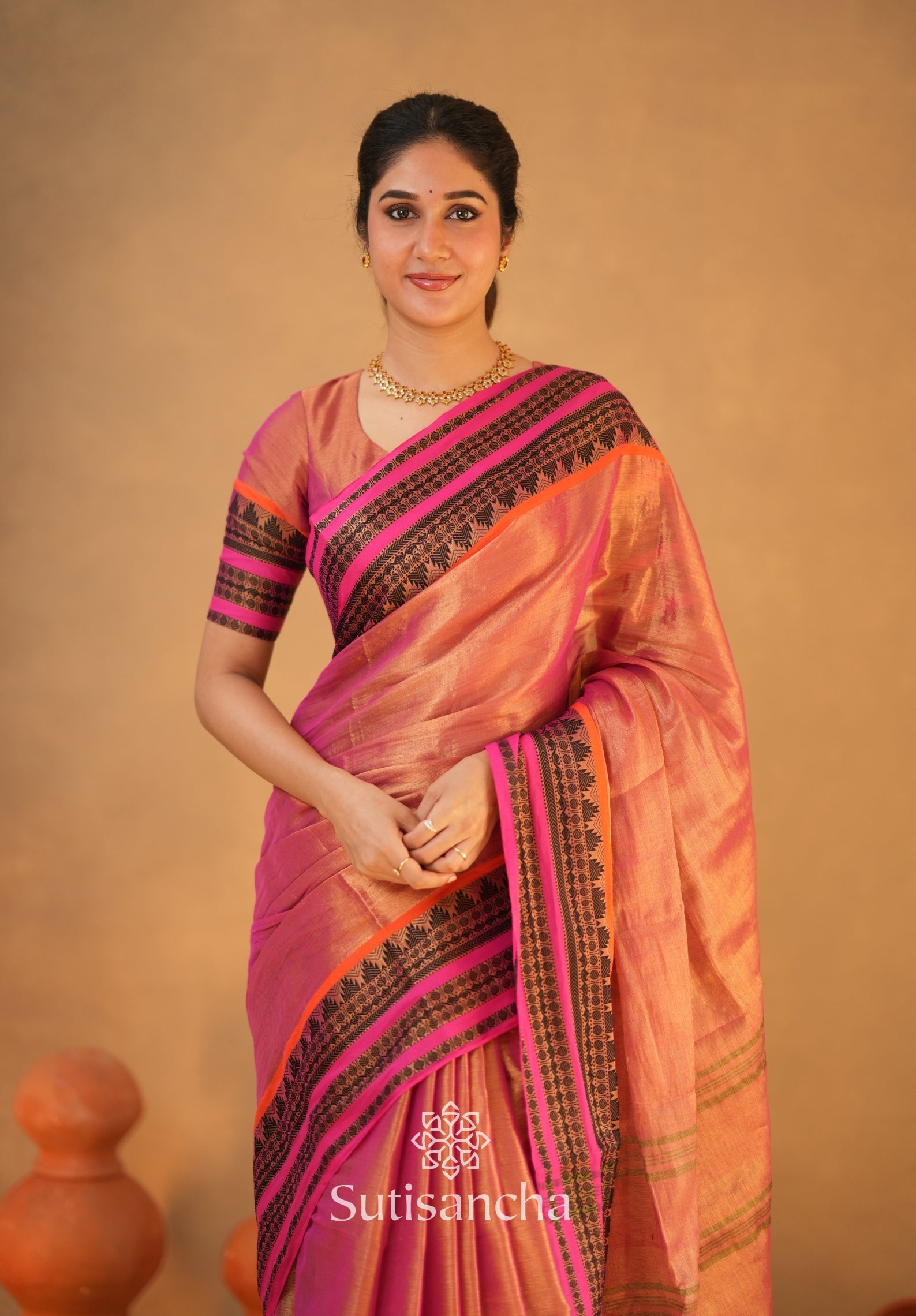 South Charm Tissue Cotton Saree with Traditional Border