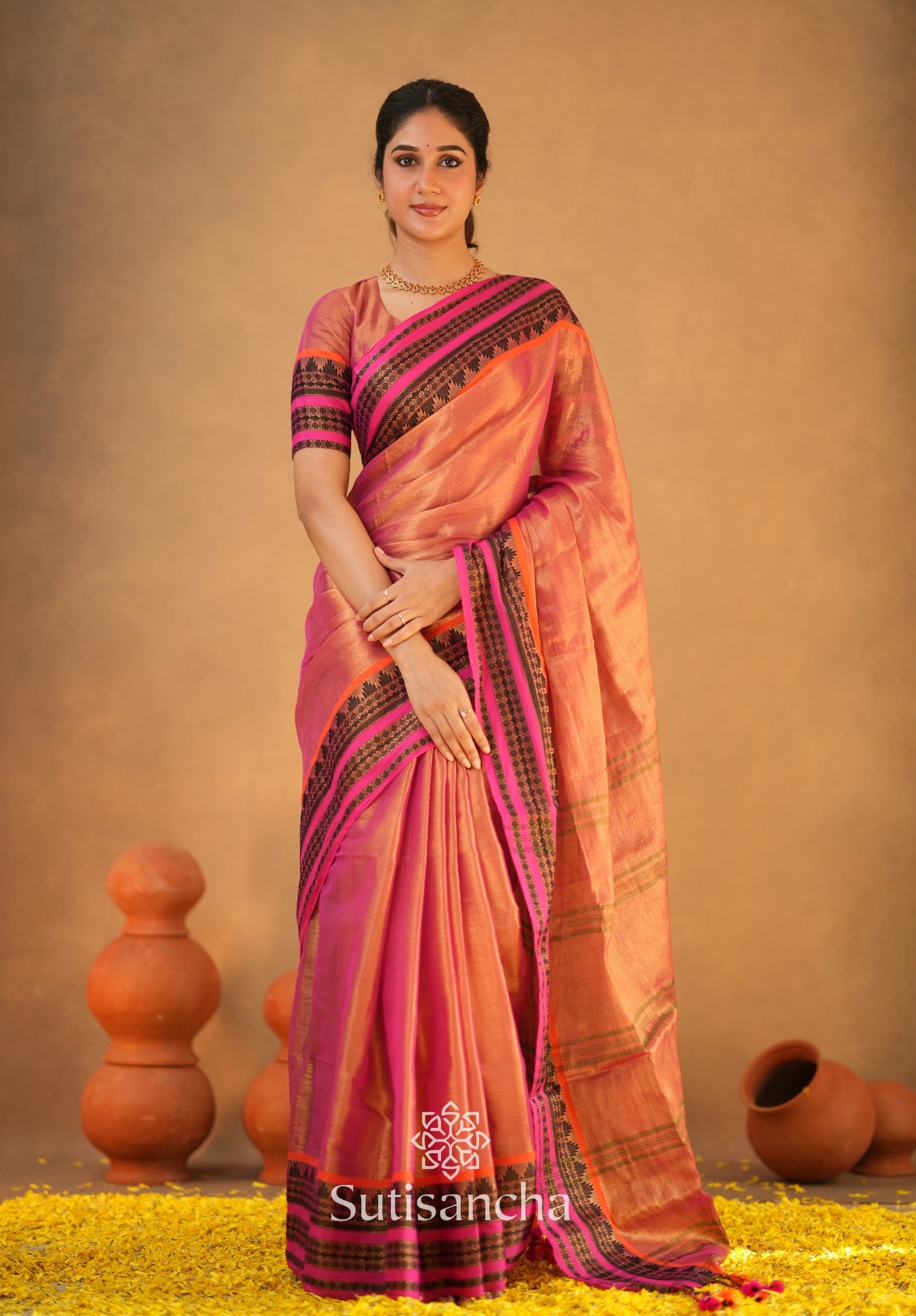 South Charm Tissue Cotton Saree with Traditional Border