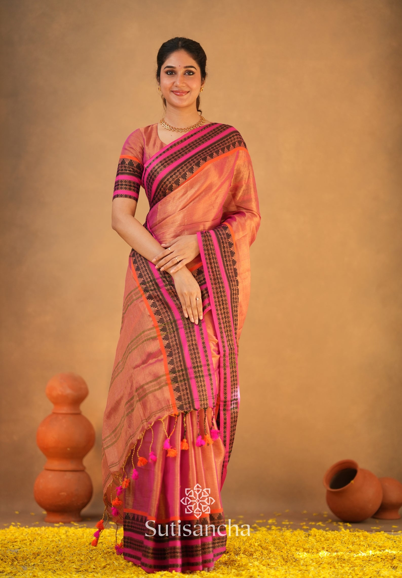 South Charm Tissue Cotton Saree with Traditional Border