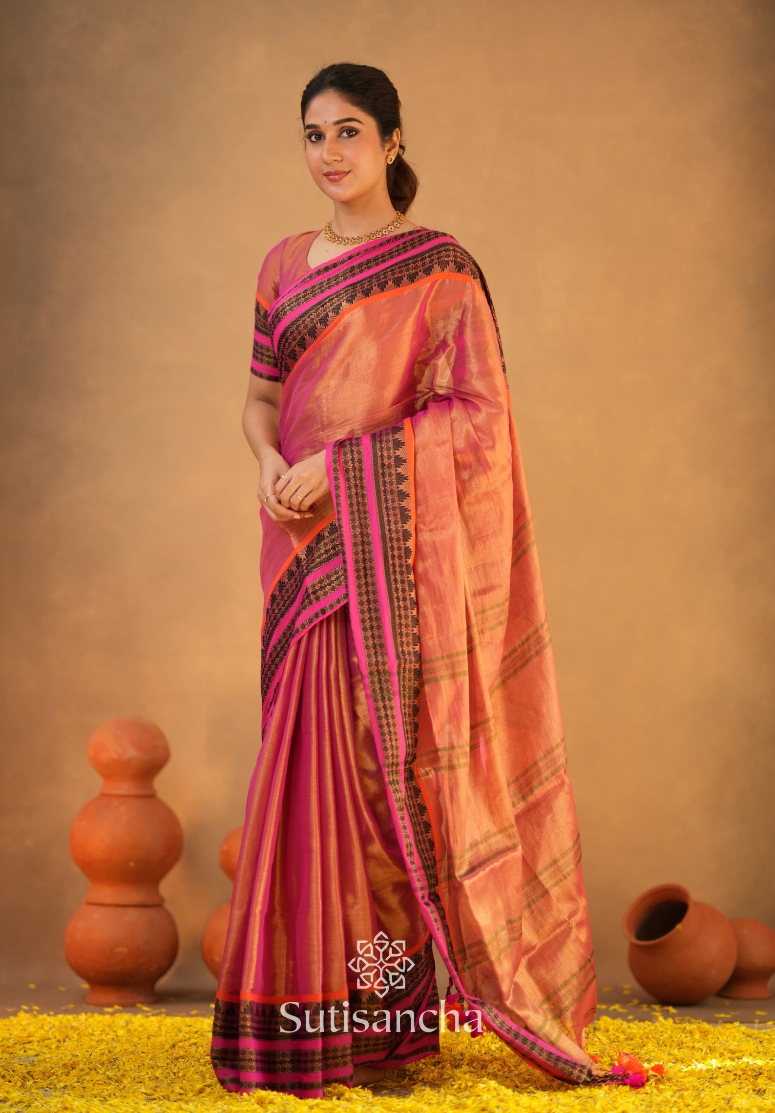 South Charm Tissue Cotton Saree with Traditional Border
