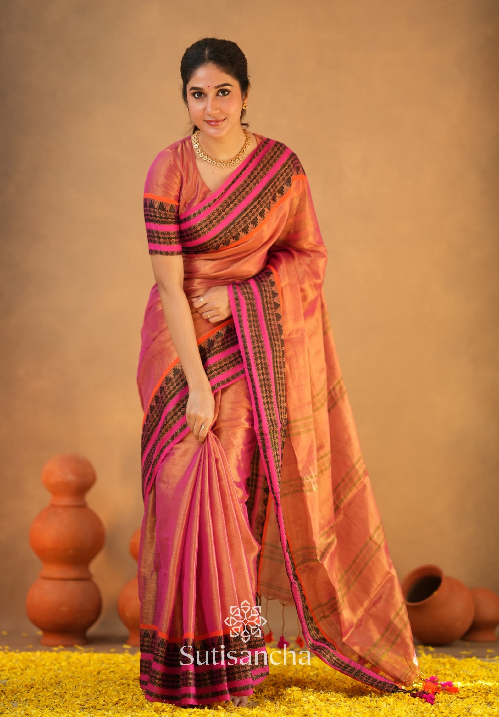 South Charm Tissue Cotton Saree with Traditional Border