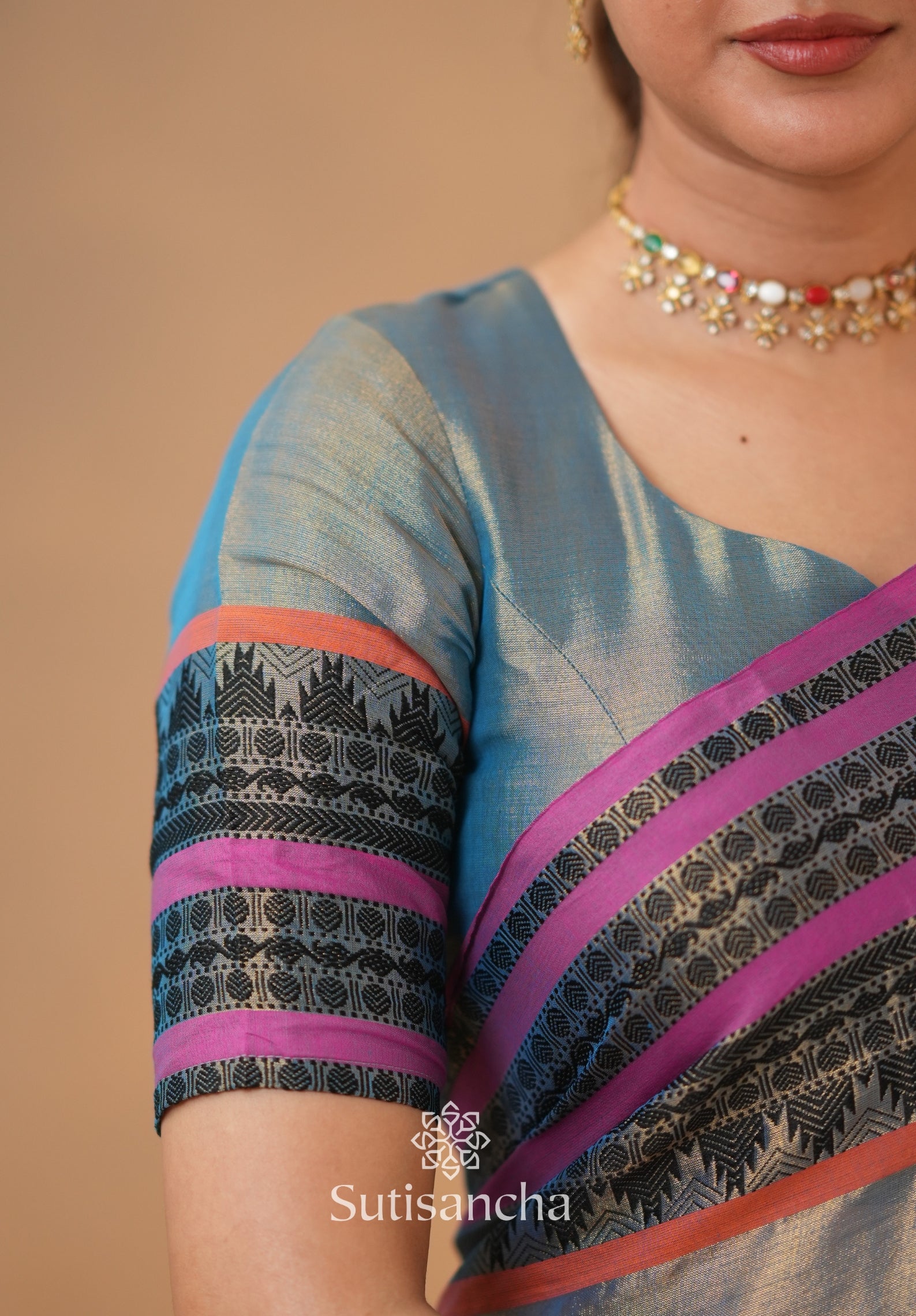 South Charm Tissue Cotton Saree with Traditional Border