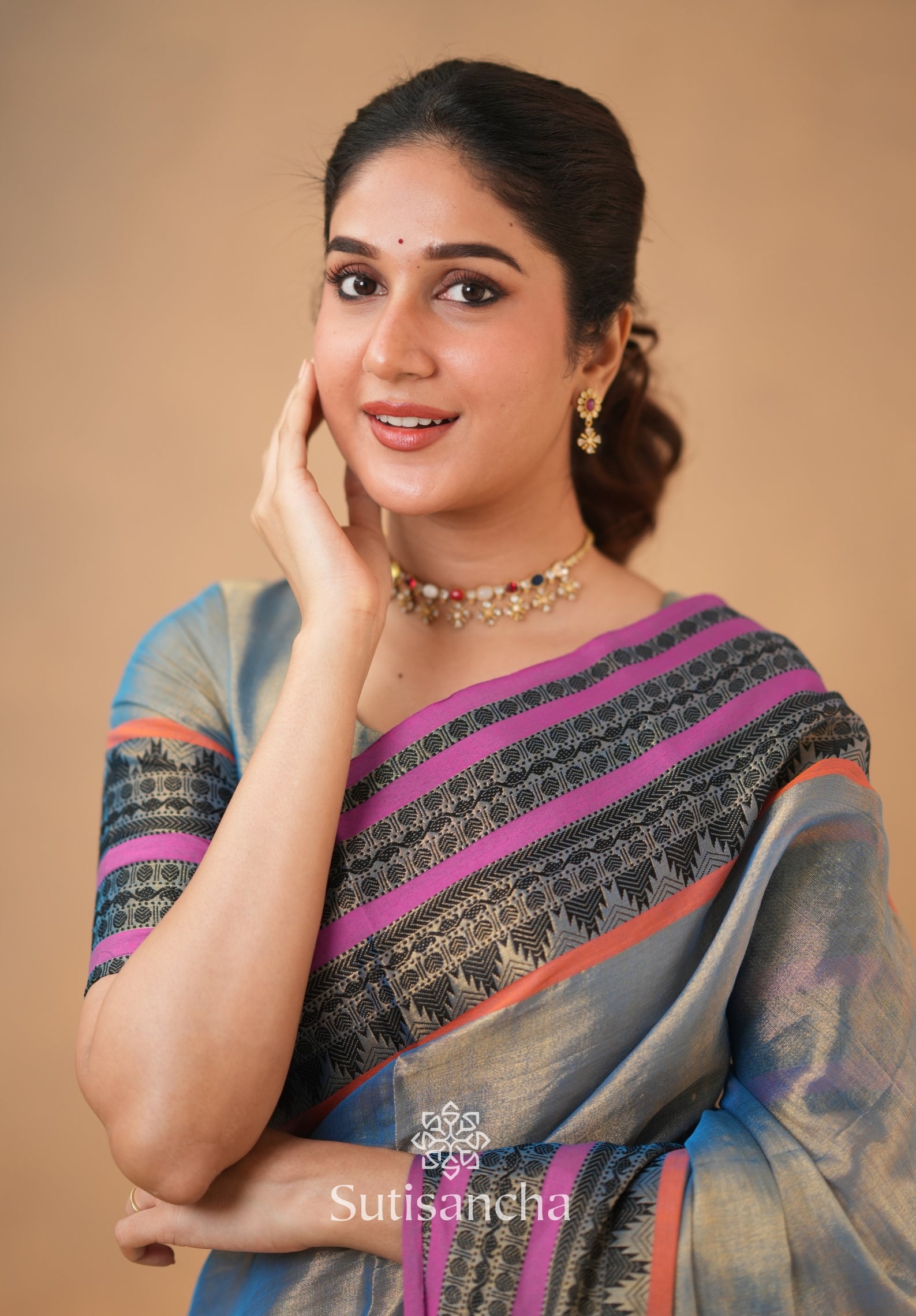 South Charm Tissue Cotton Saree with Traditional Border