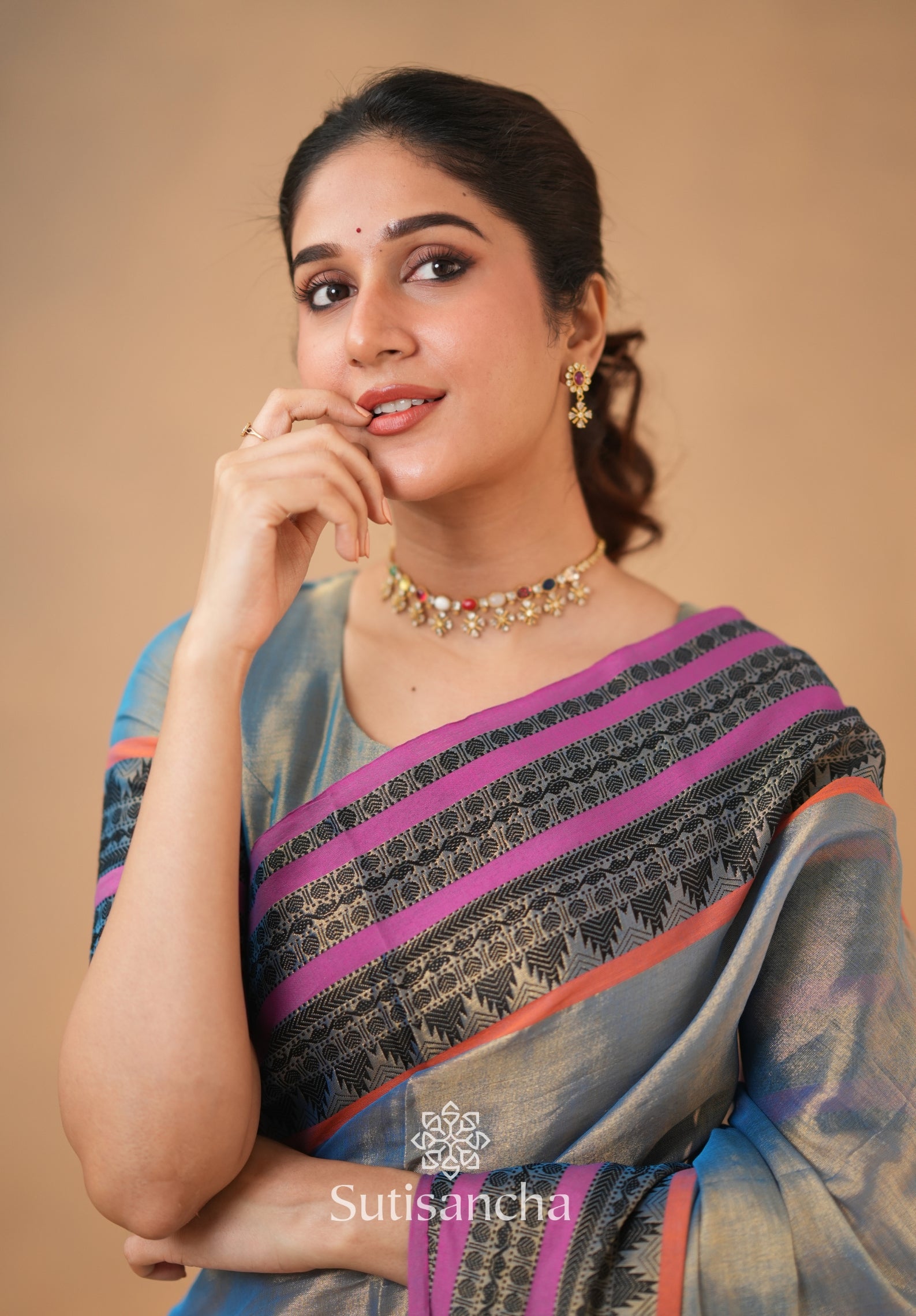 South Charm Tissue Cotton Saree with Traditional Border