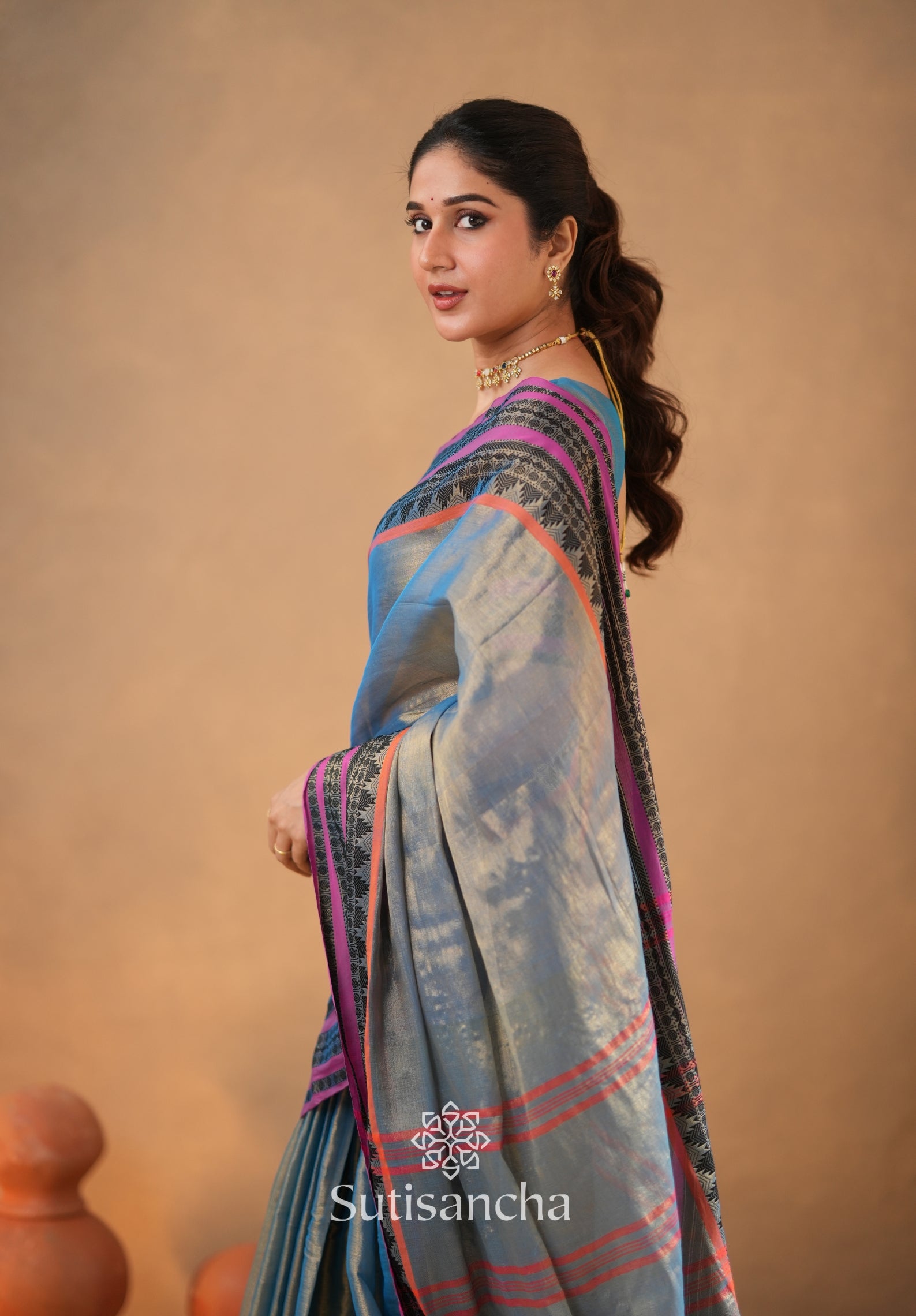 South Charm Tissue Cotton Saree with Traditional Border