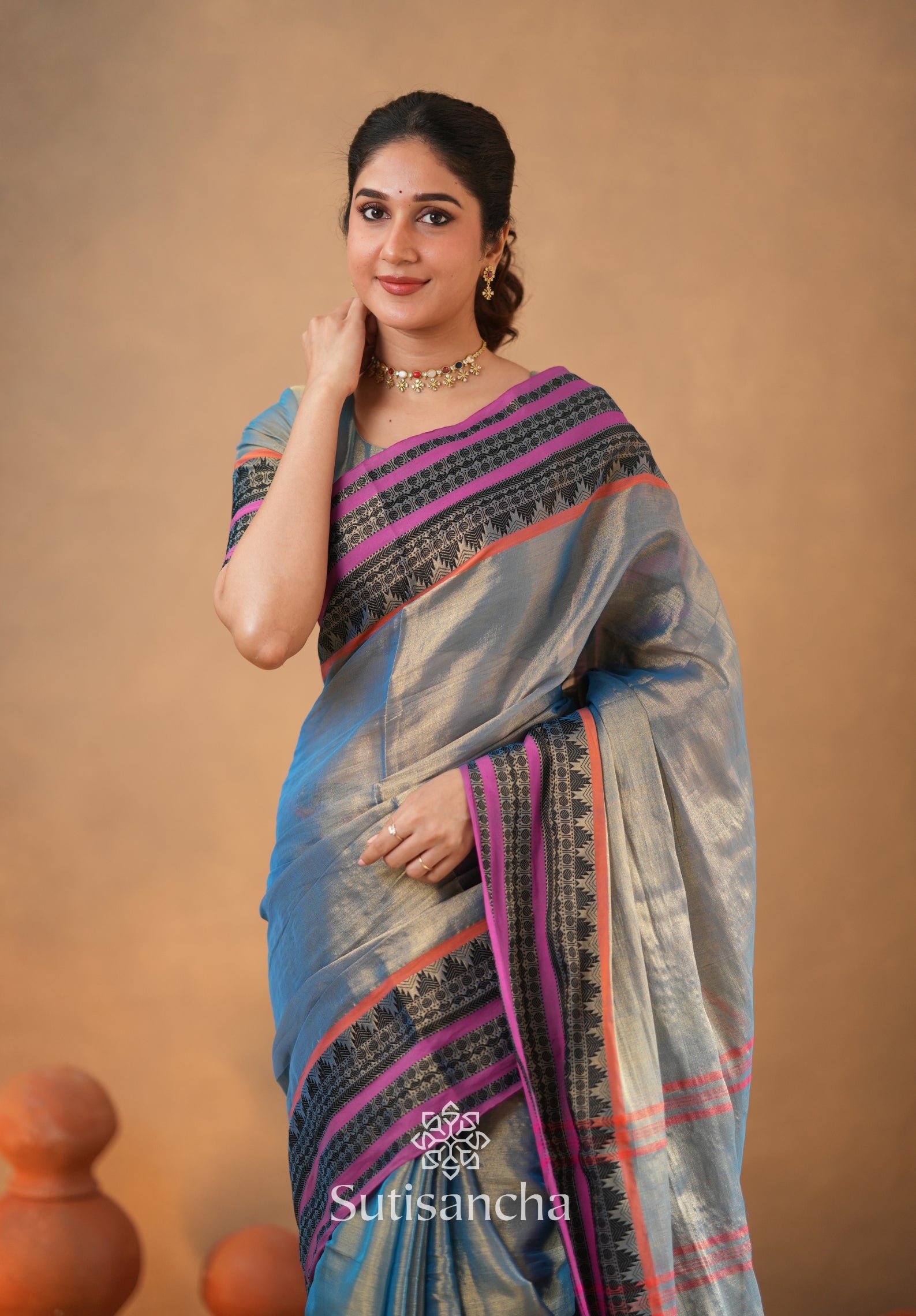 South Charm Tissue Cotton Saree with Traditional Border
