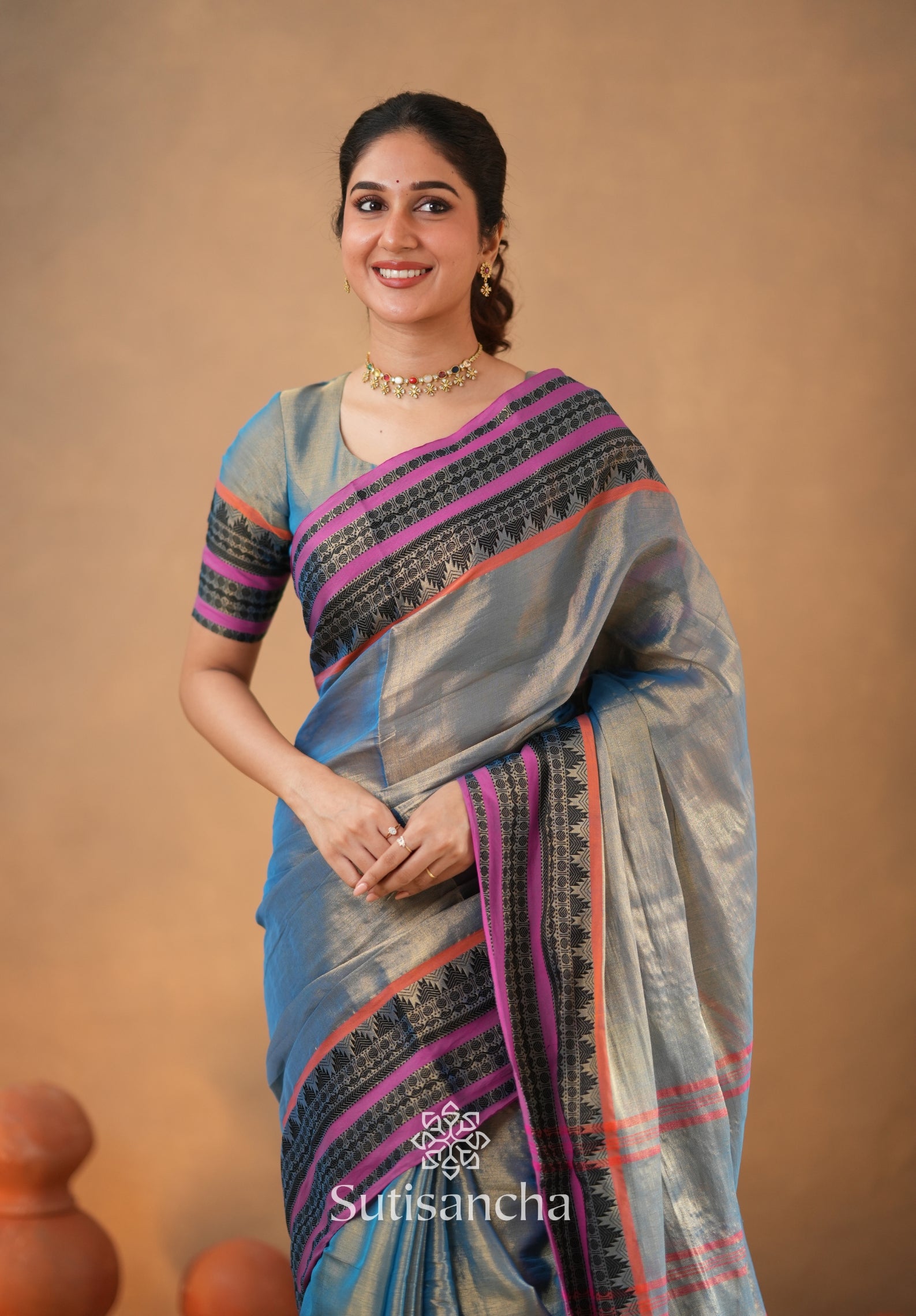 South Charm Tissue Cotton Saree with Traditional Border