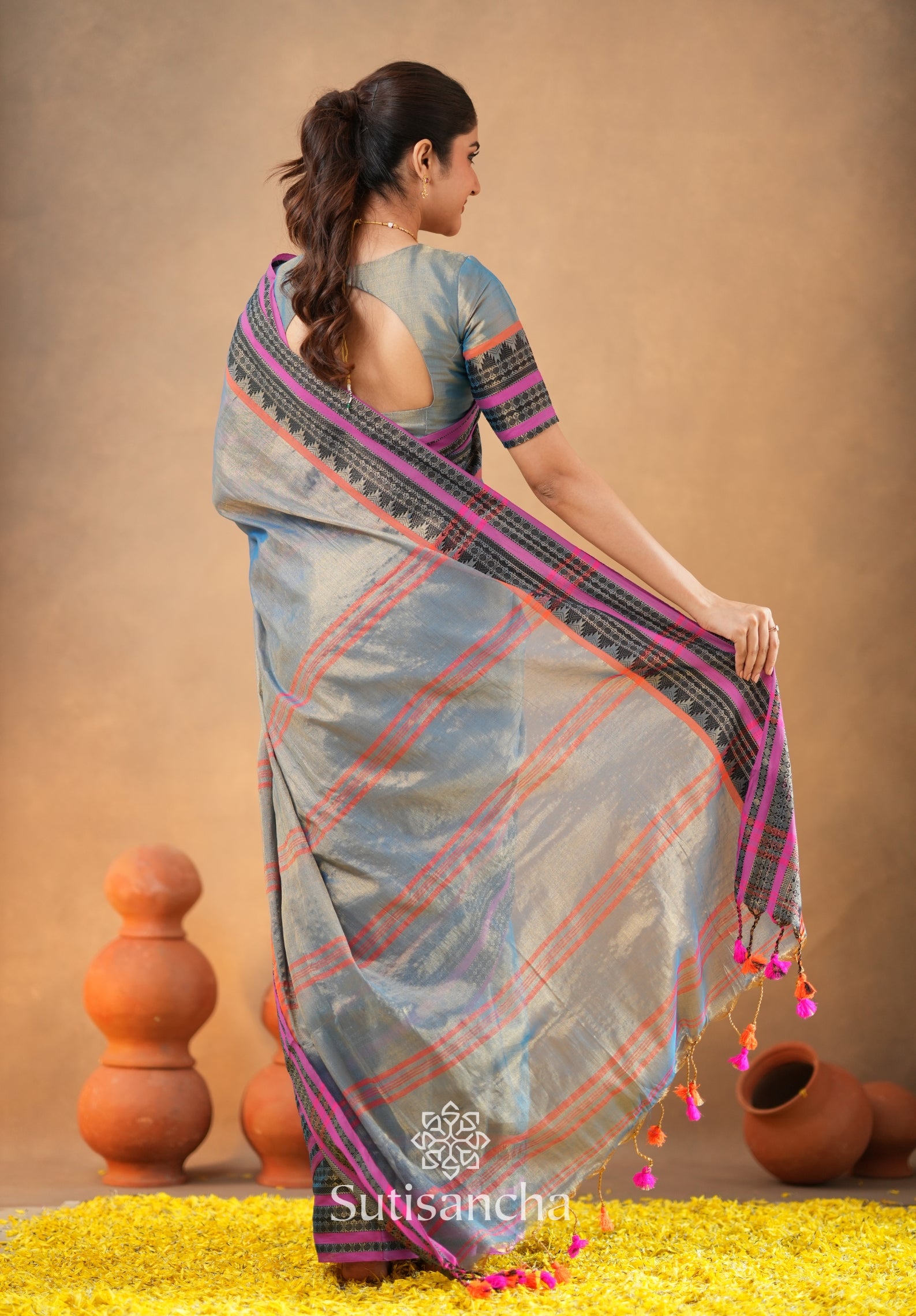 South Charm Tissue Cotton Saree with Traditional Border