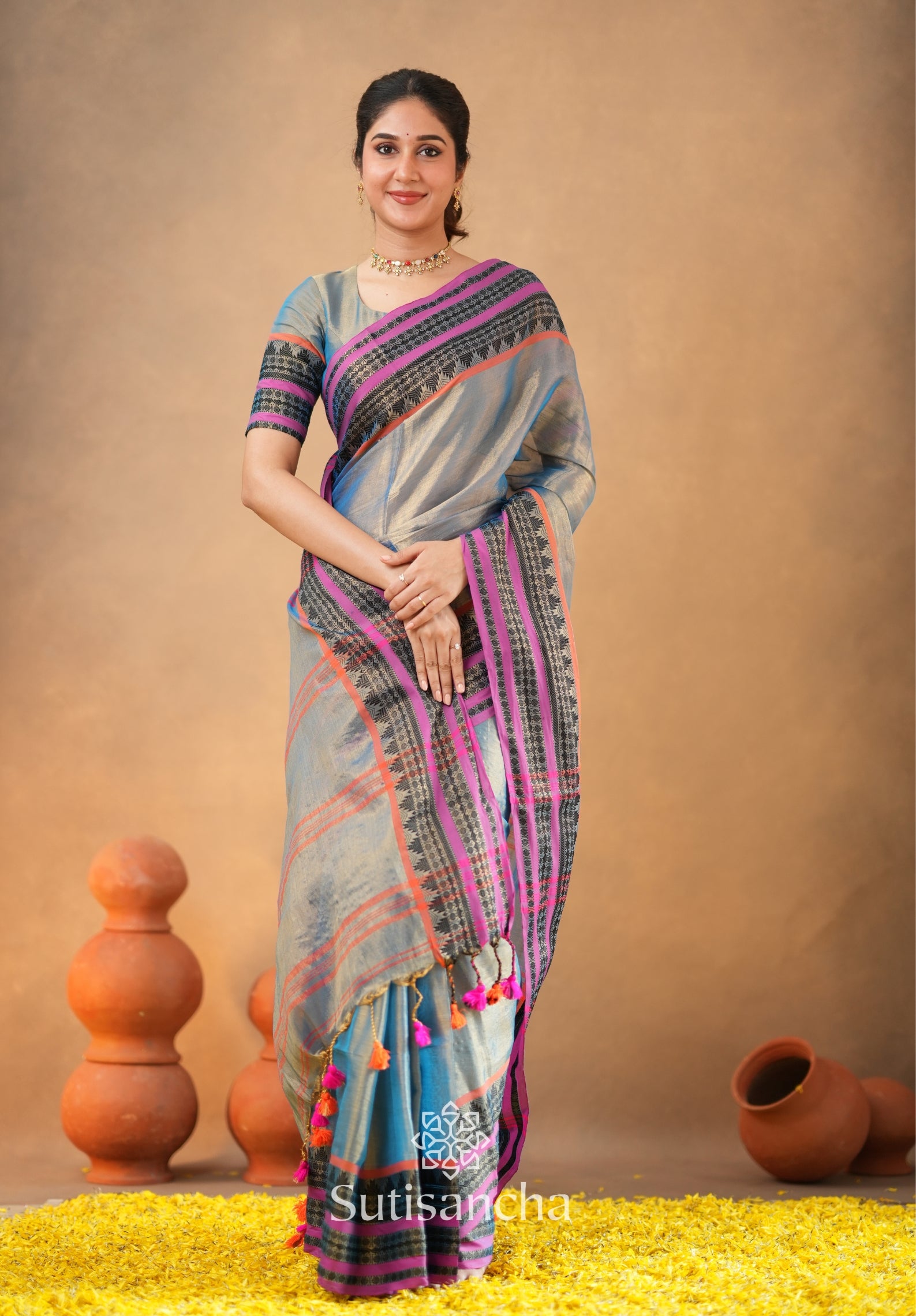 South Charm Tissue Cotton Saree with Traditional Border