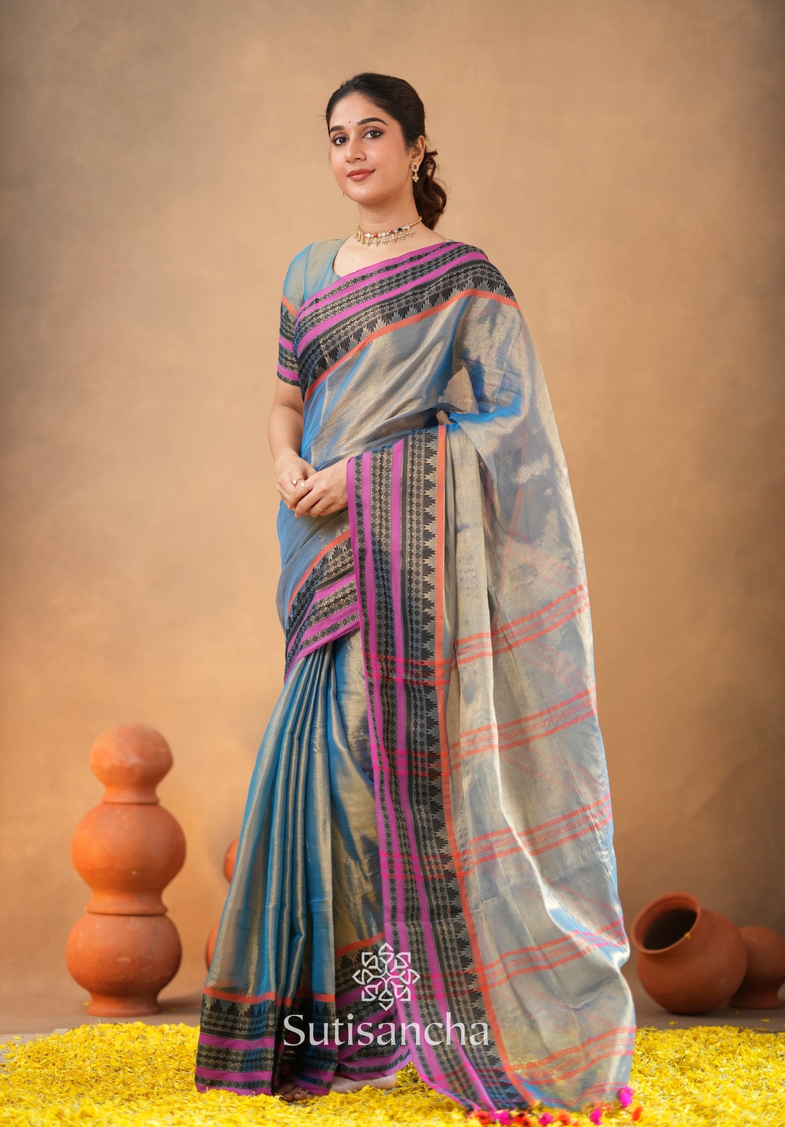 South Charm Tissue Cotton Saree with Traditional Border