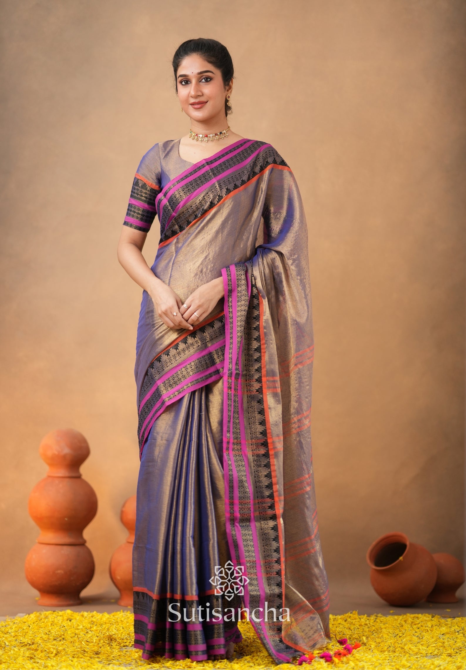 South Charm Tissue Cotton Saree with Traditional Border