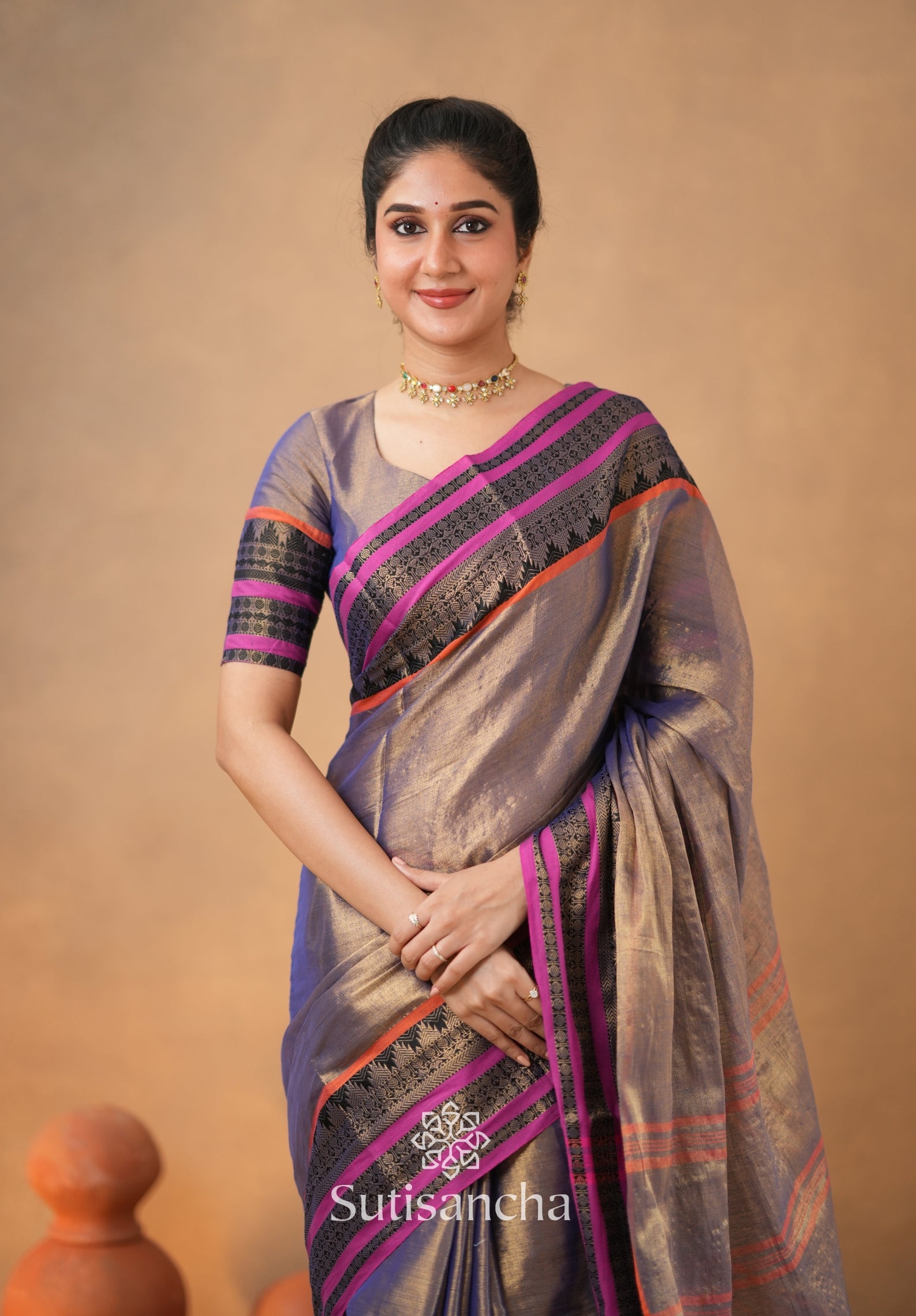 South Charm Tissue Cotton Saree with Traditional Border