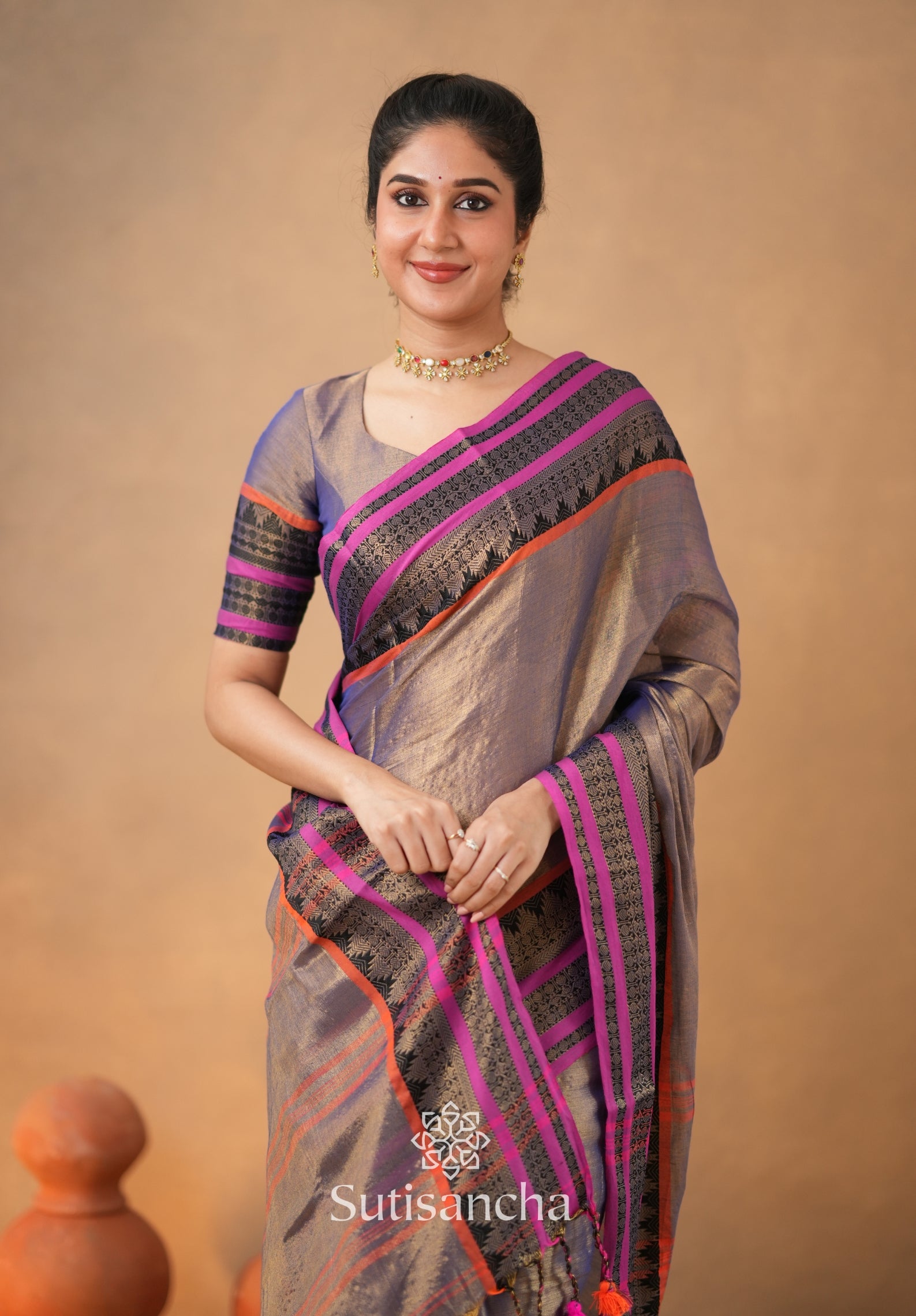 South Charm Tissue Cotton Saree with Traditional Border