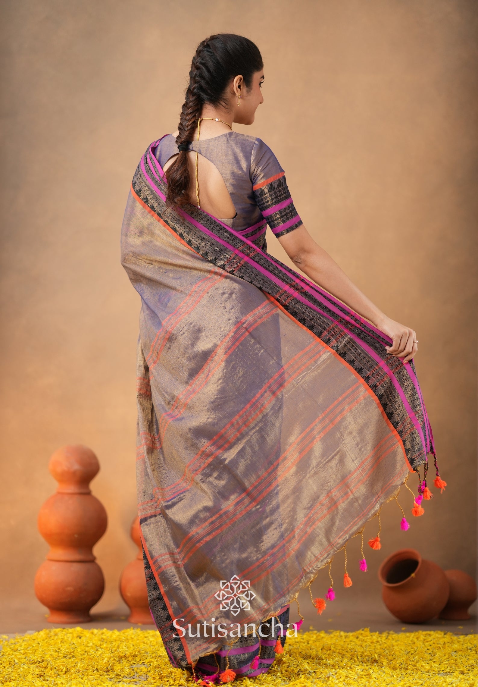 South Charm Tissue Cotton Saree with Traditional Border