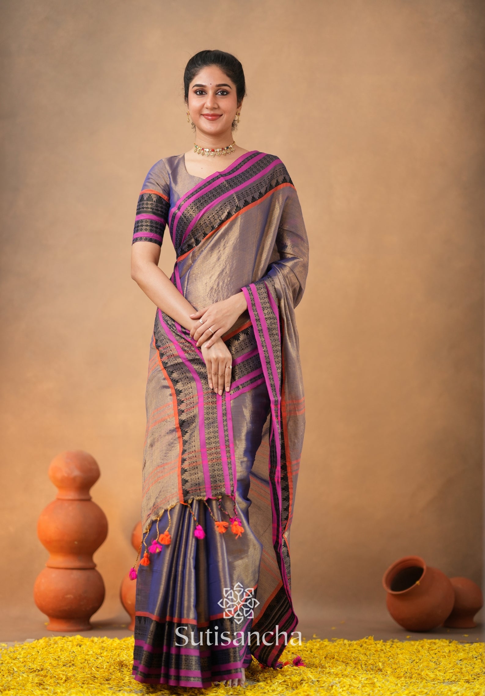 South Charm Tissue Cotton Saree with Traditional Border