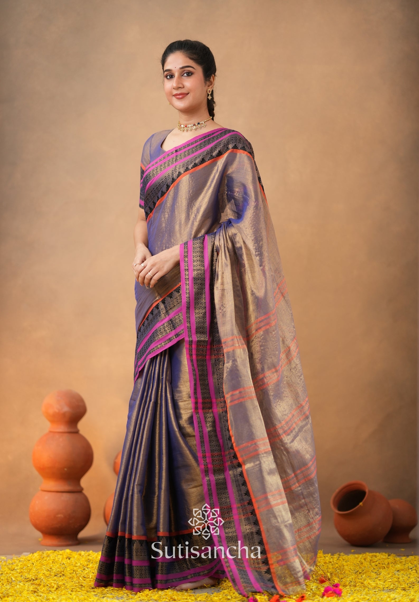 South Charm Tissue Cotton Saree with Traditional Border