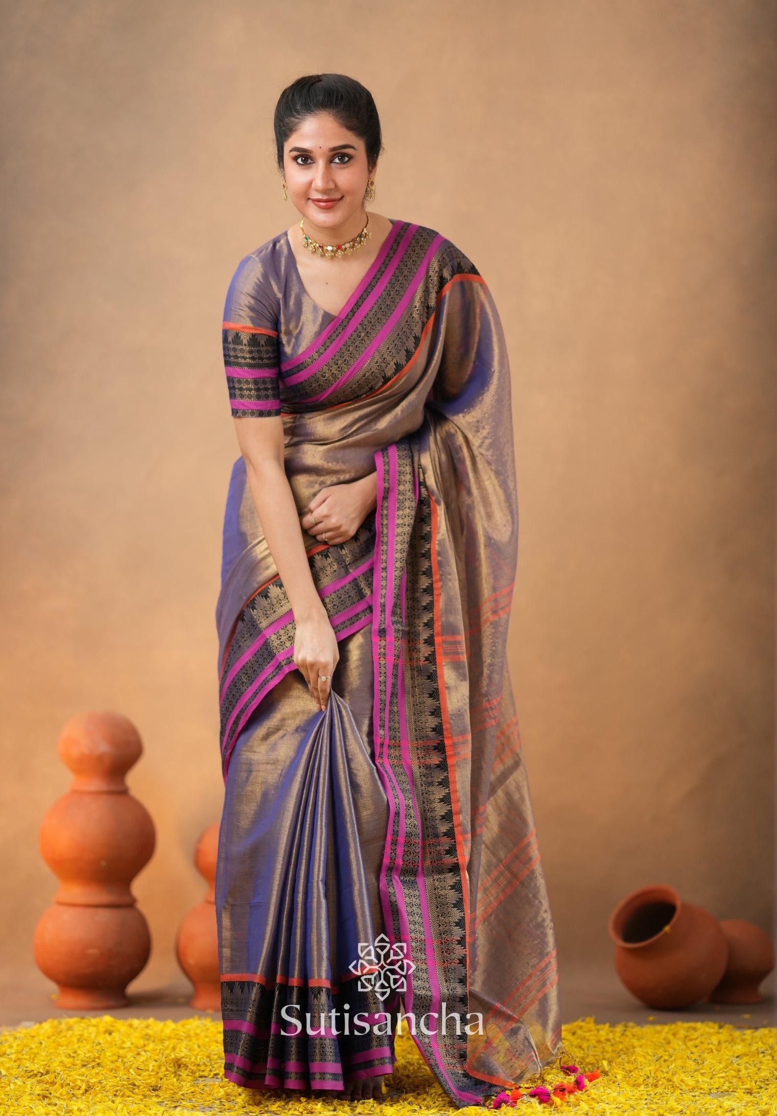 South Charm Tissue Cotton Saree with Traditional Border