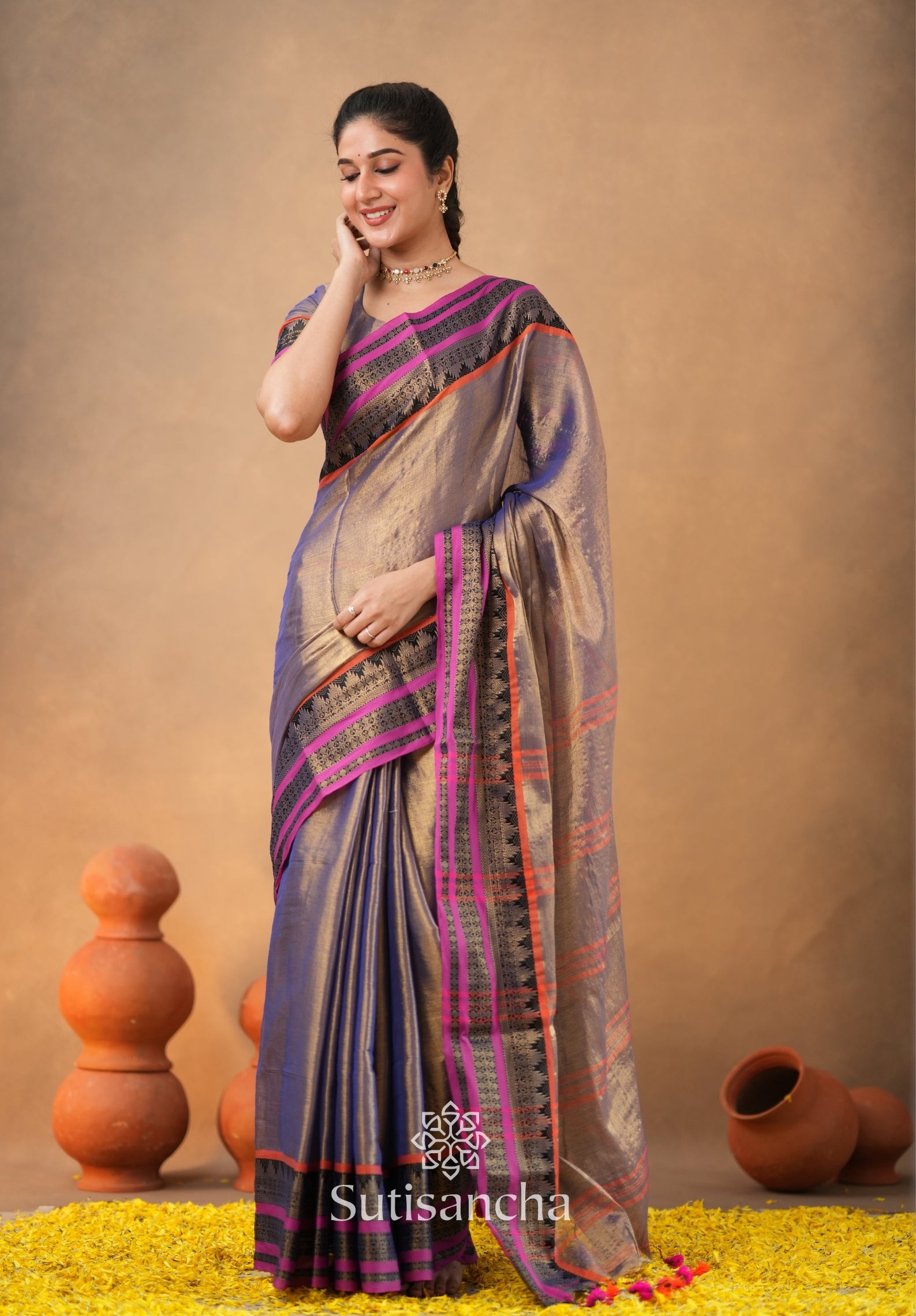 South Charm Tissue Cotton Saree with Traditional Border