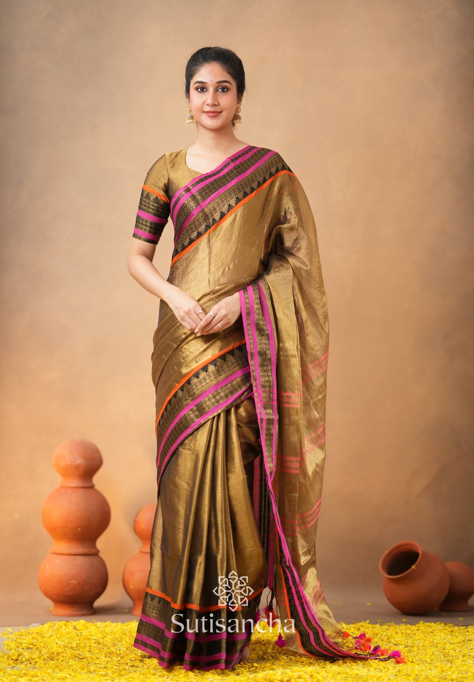 South Charm Tissue Cotton Saree with Traditional Border