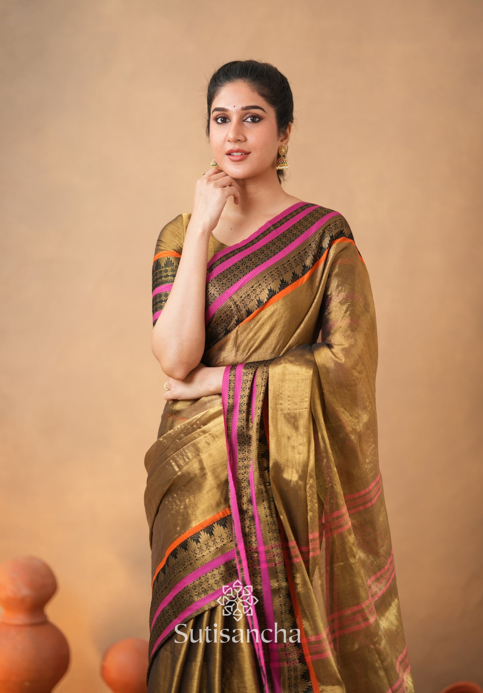 South Charm Tissue Cotton Saree with Traditional Border