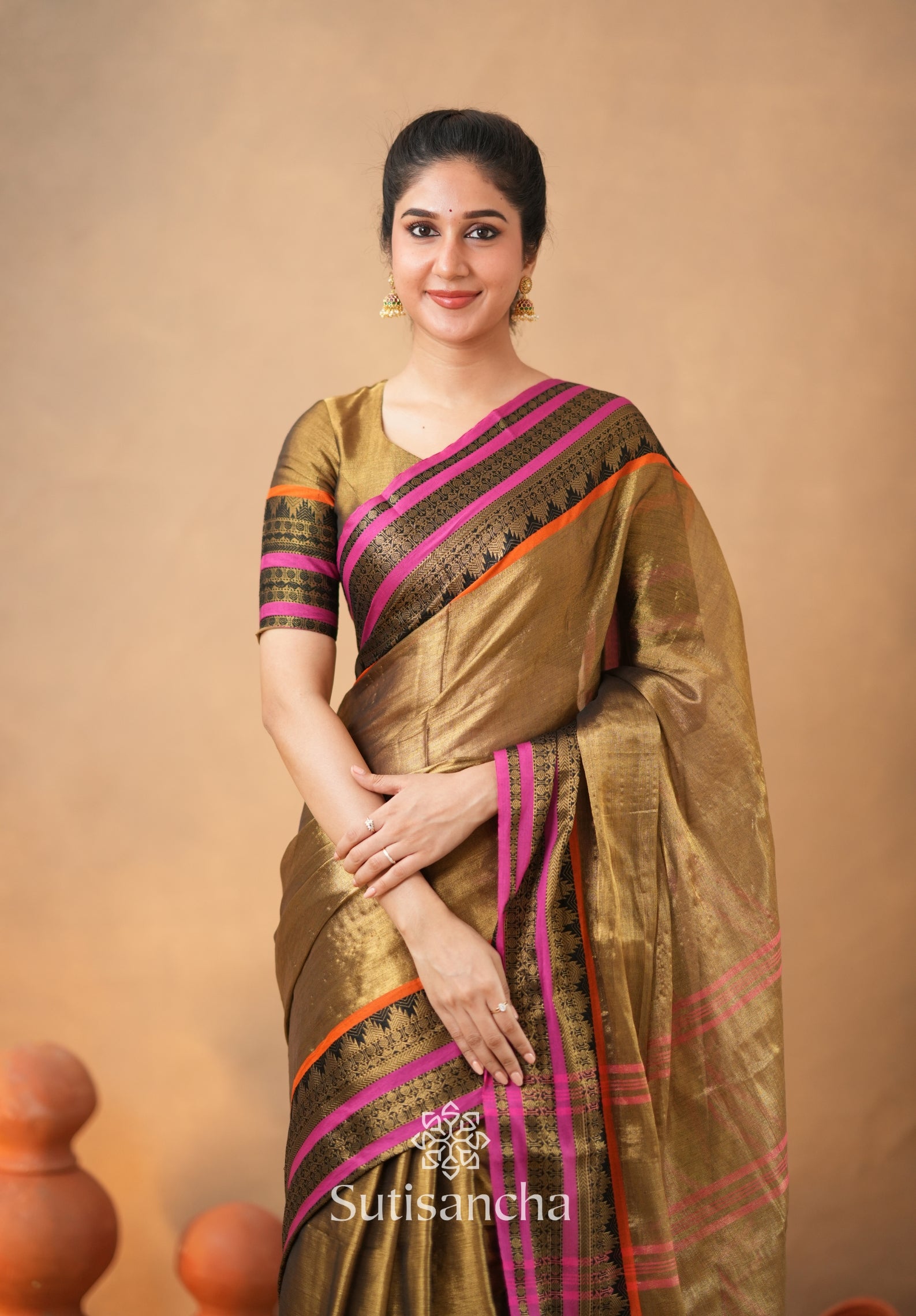 South Charm Tissue Cotton Saree with Traditional Border