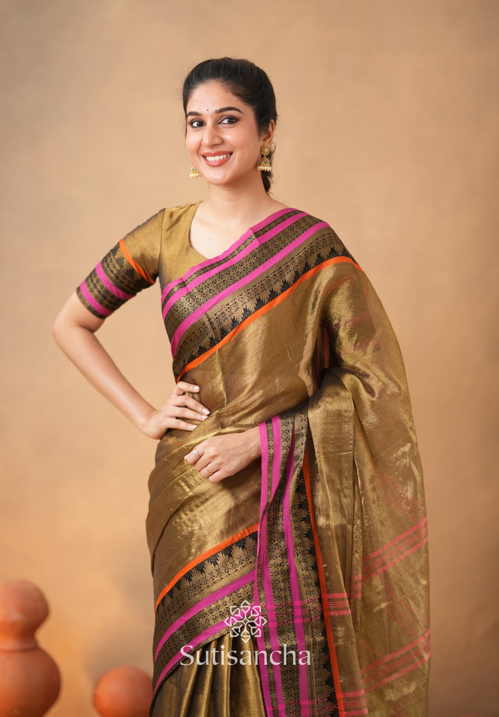 South Charm Tissue Cotton Saree with Traditional Border