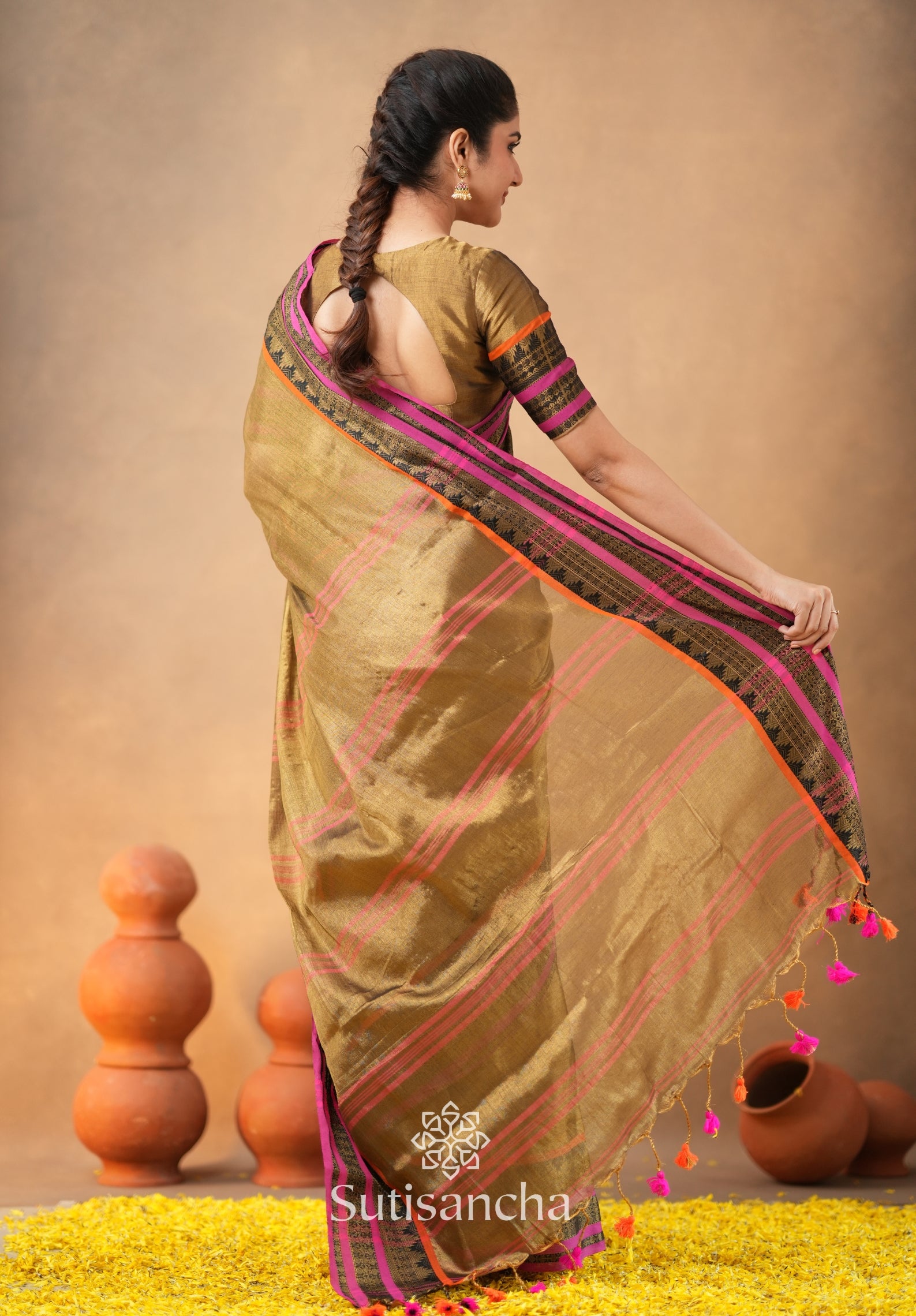 South Charm Tissue Cotton Saree with Traditional Border
