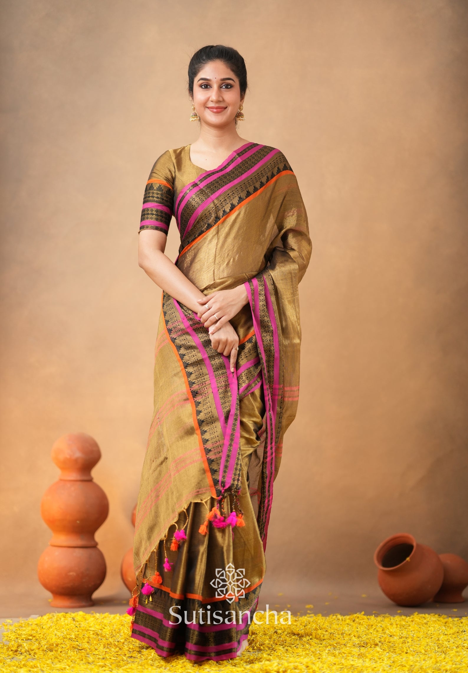 South Charm Tissue Cotton Saree with Traditional Border