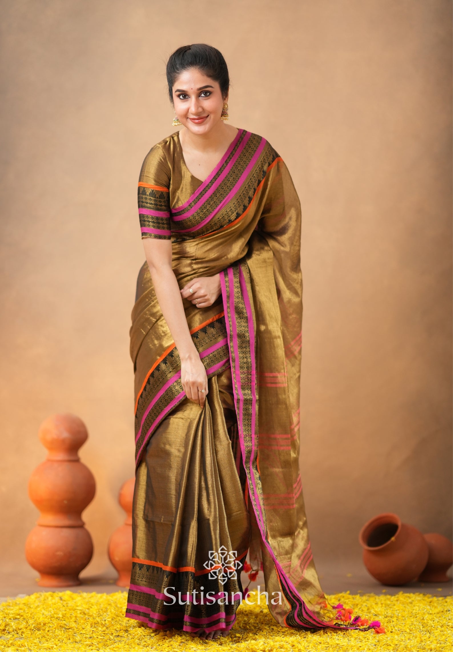 South Charm Tissue Cotton Saree with Traditional Border