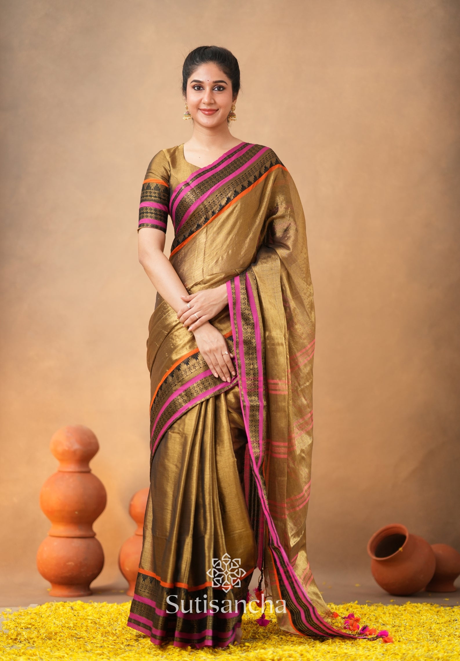 South Charm Tissue Cotton Saree with Traditional Border