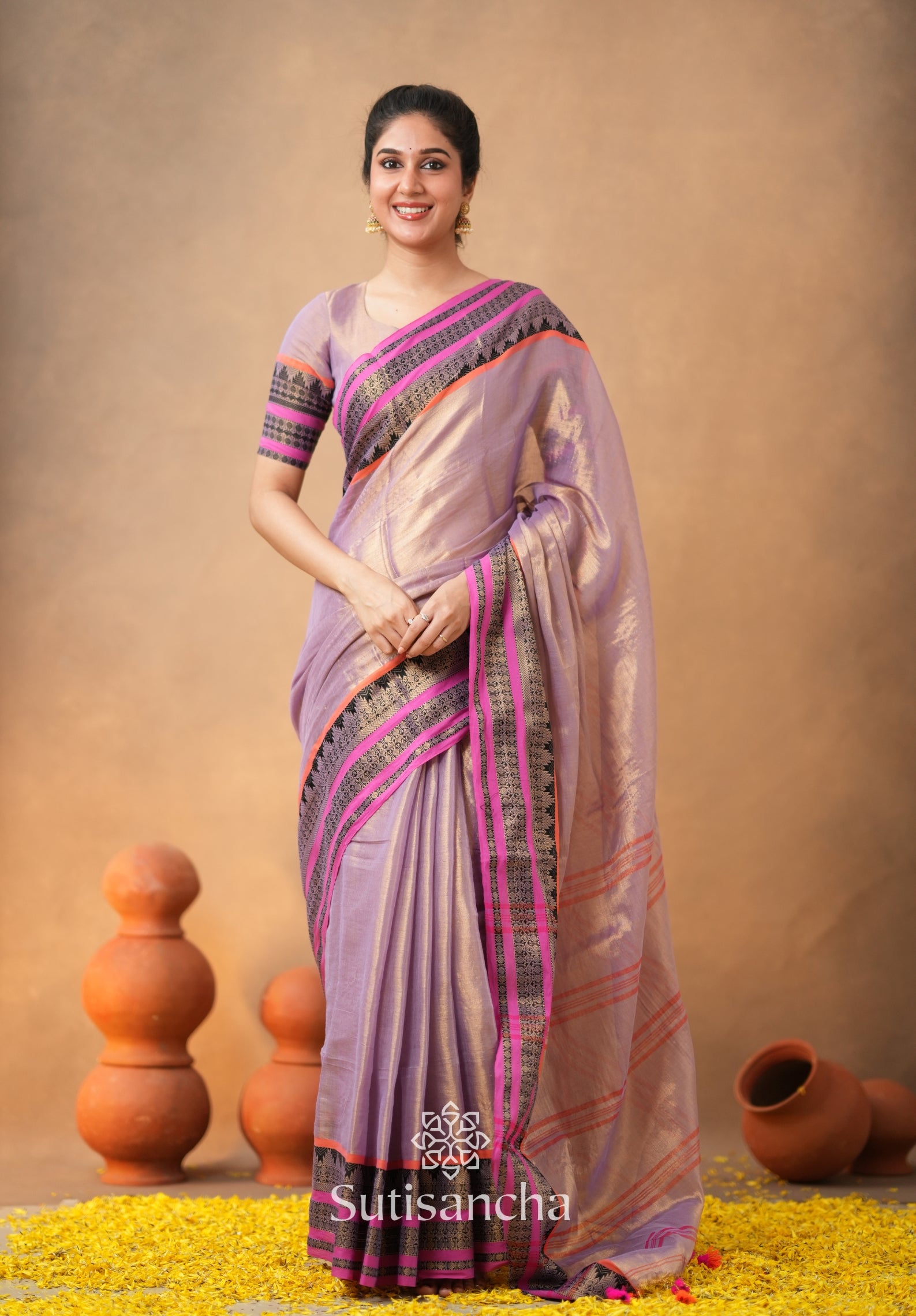 South Charm Tissue Cotton Saree with Traditional Border