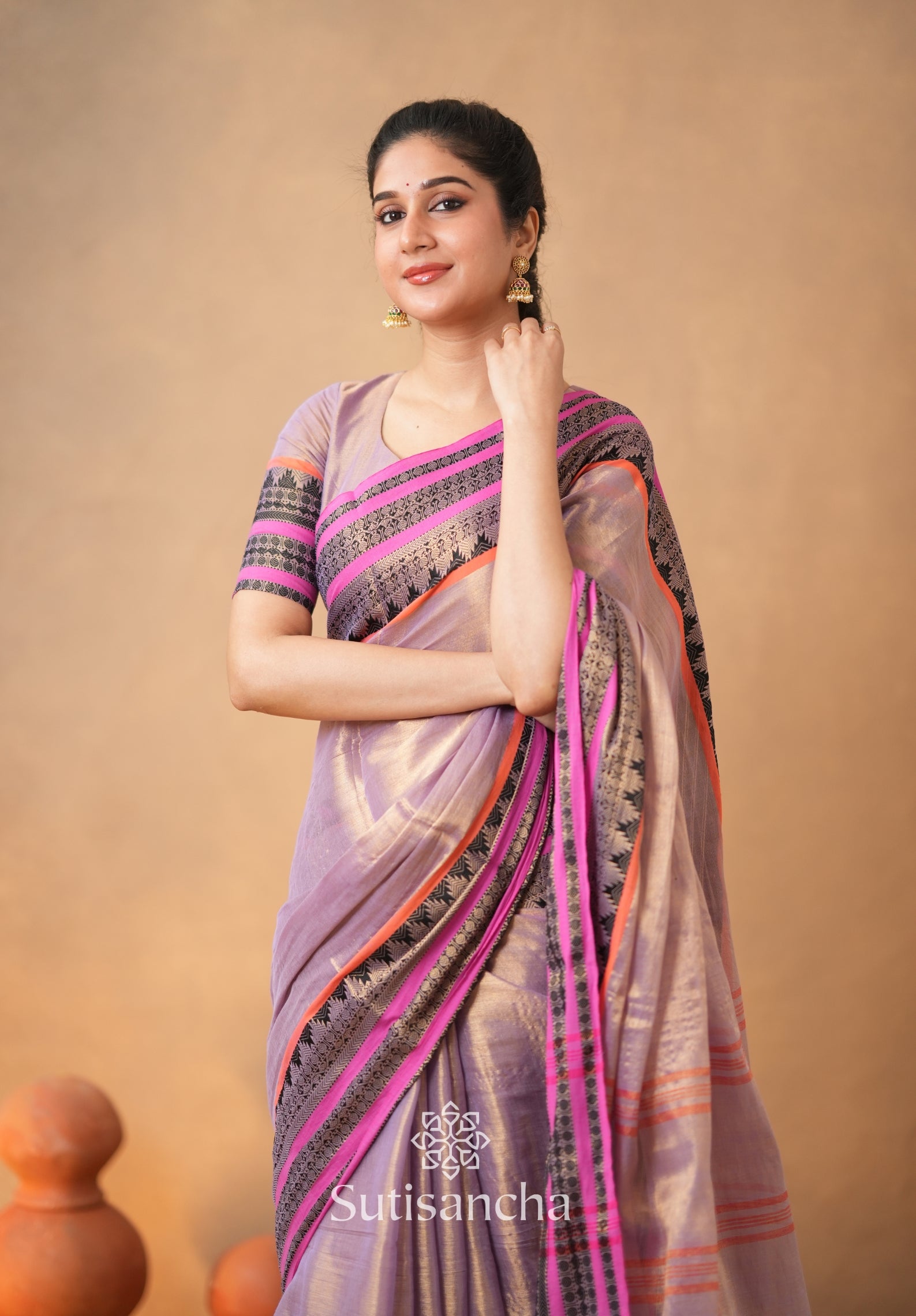 South Charm Tissue Cotton Saree with Traditional Border