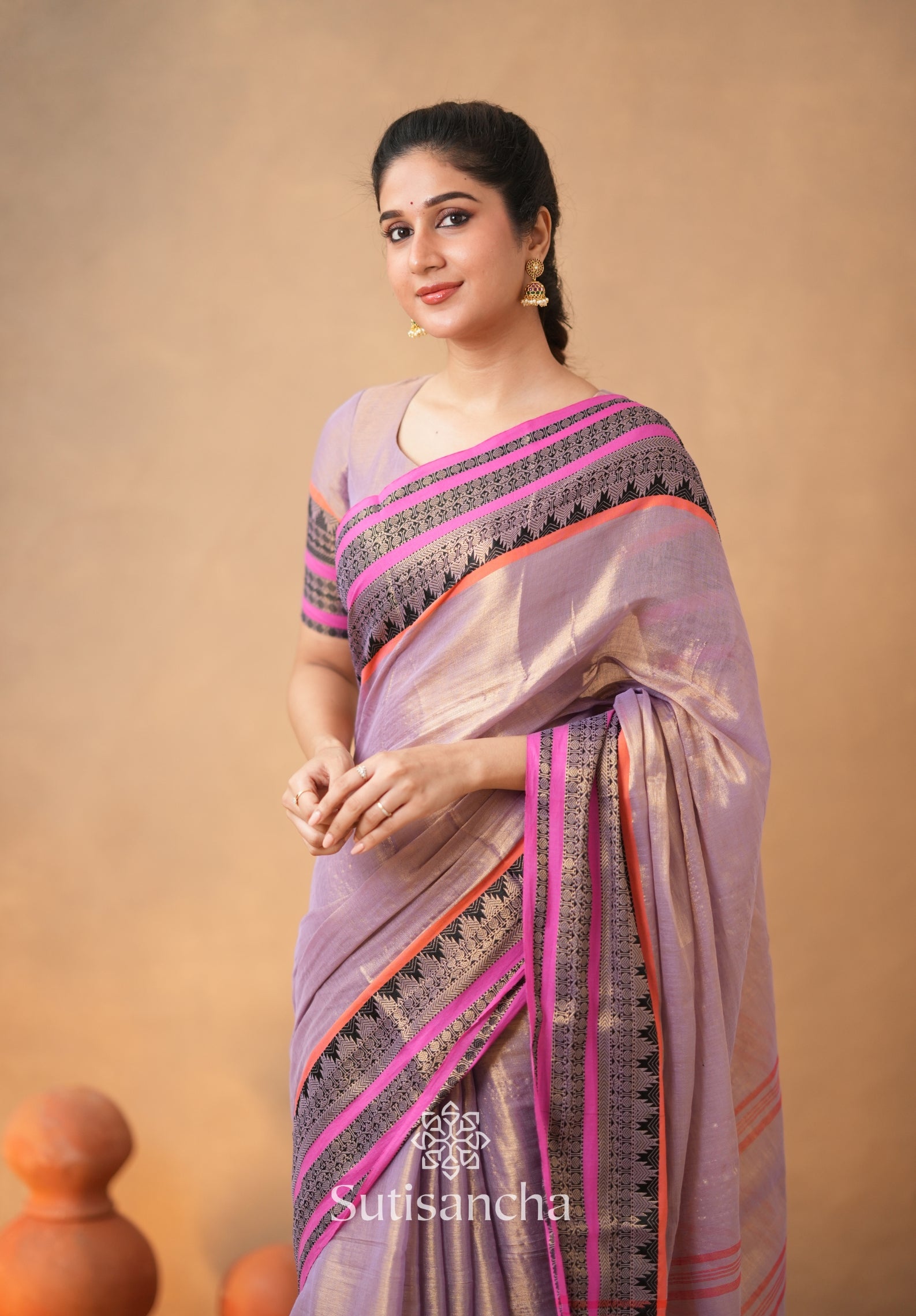 South Charm Tissue Cotton Saree with Traditional Border