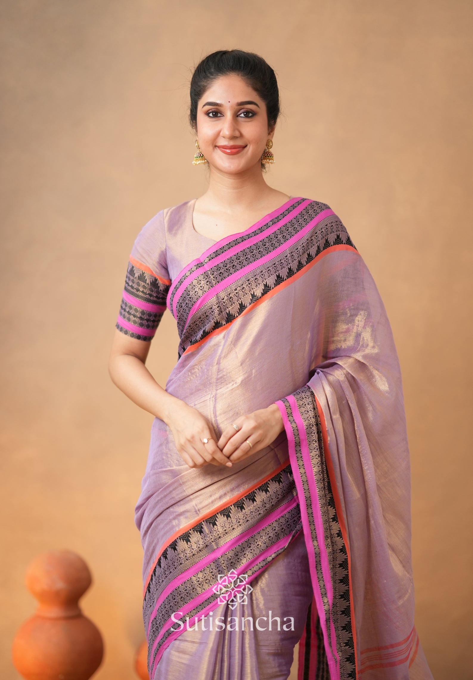 South Charm Tissue Cotton Saree with Traditional Border